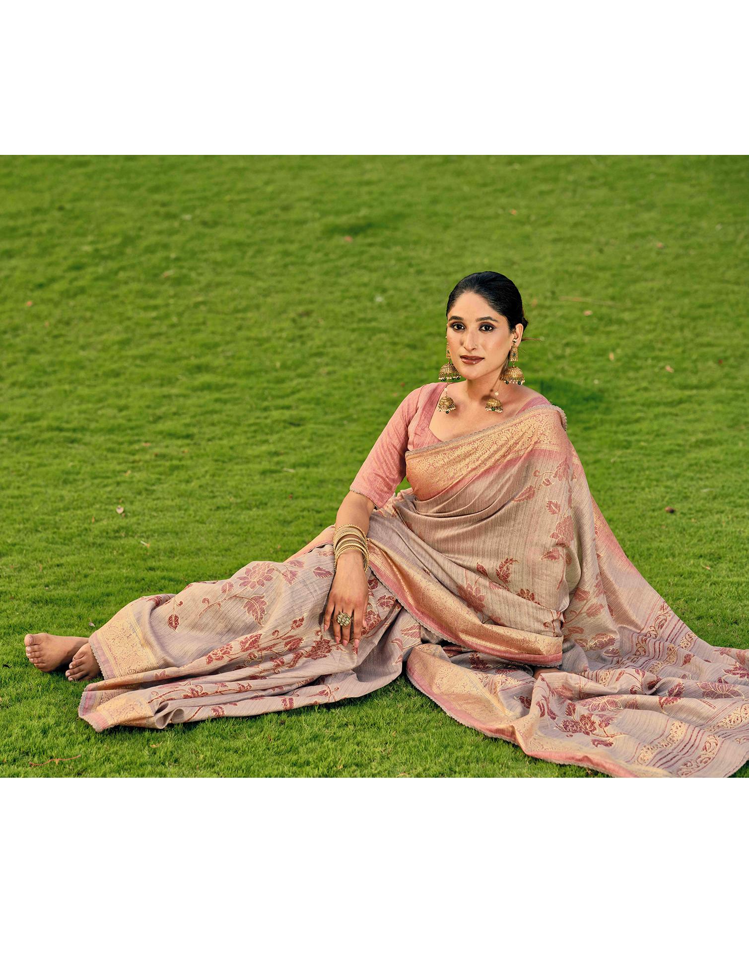 Pink Silk Printed Saree
