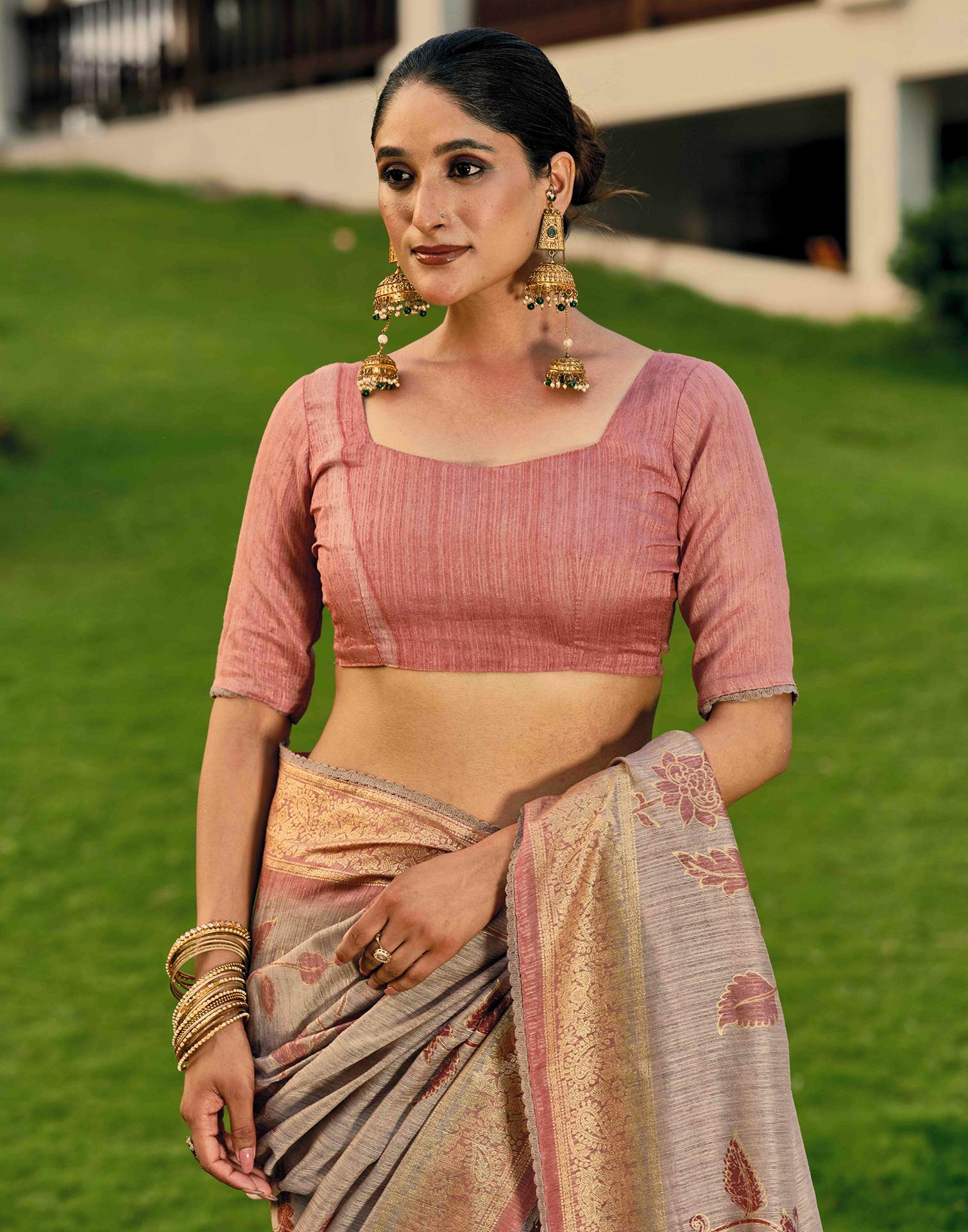 Pink Silk Printed Saree