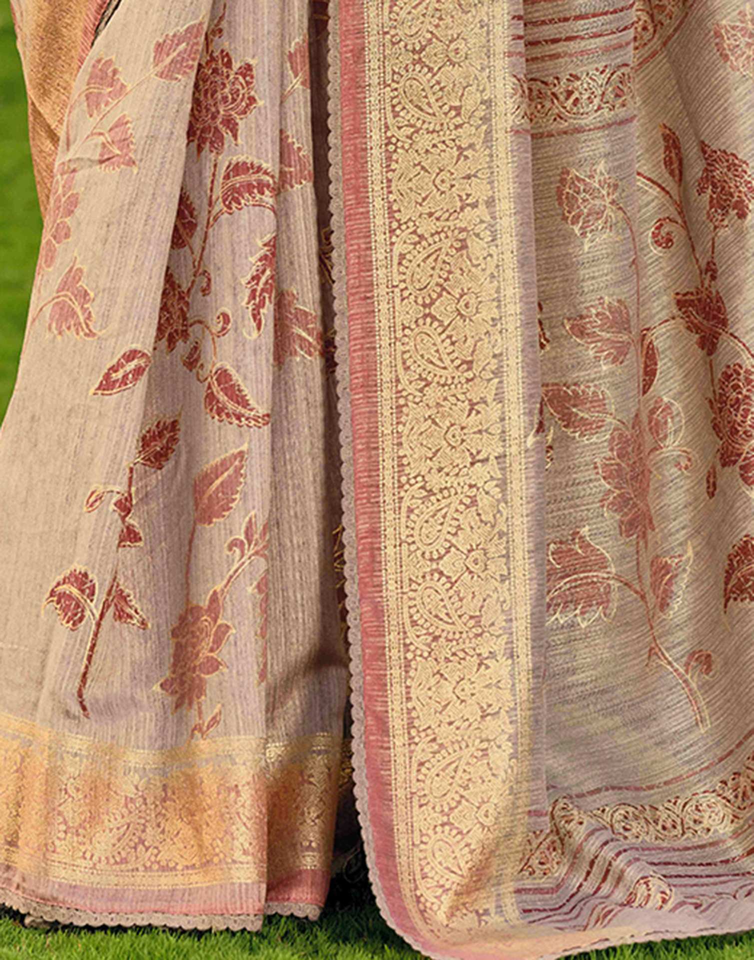 Pink Silk Printed Saree