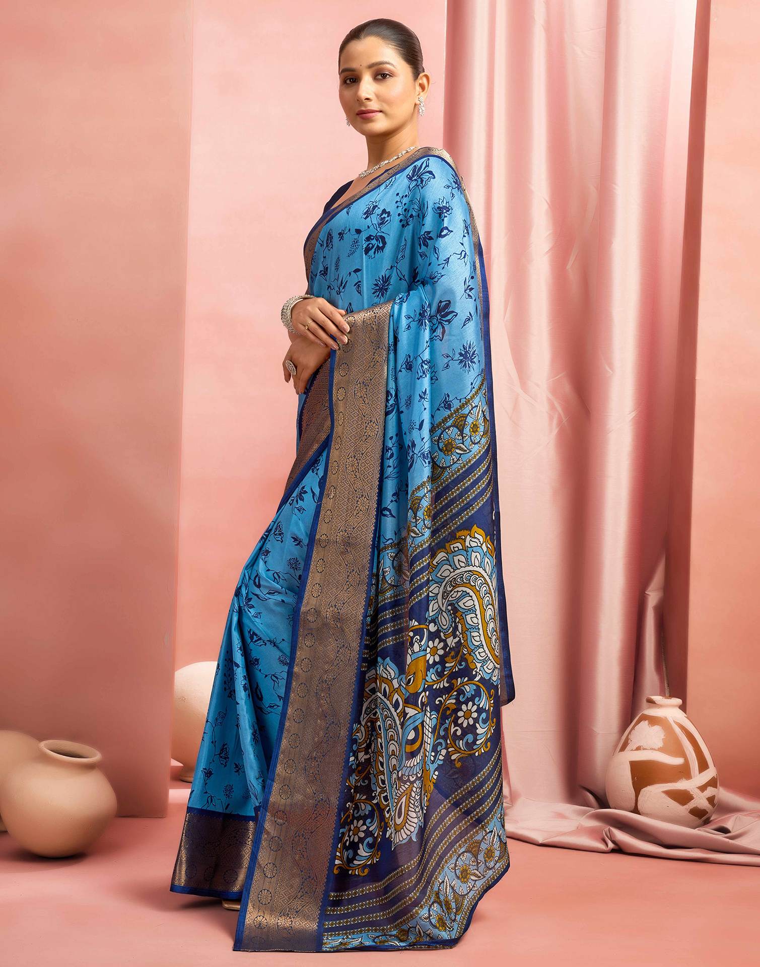 Blue Silk Printed Saree