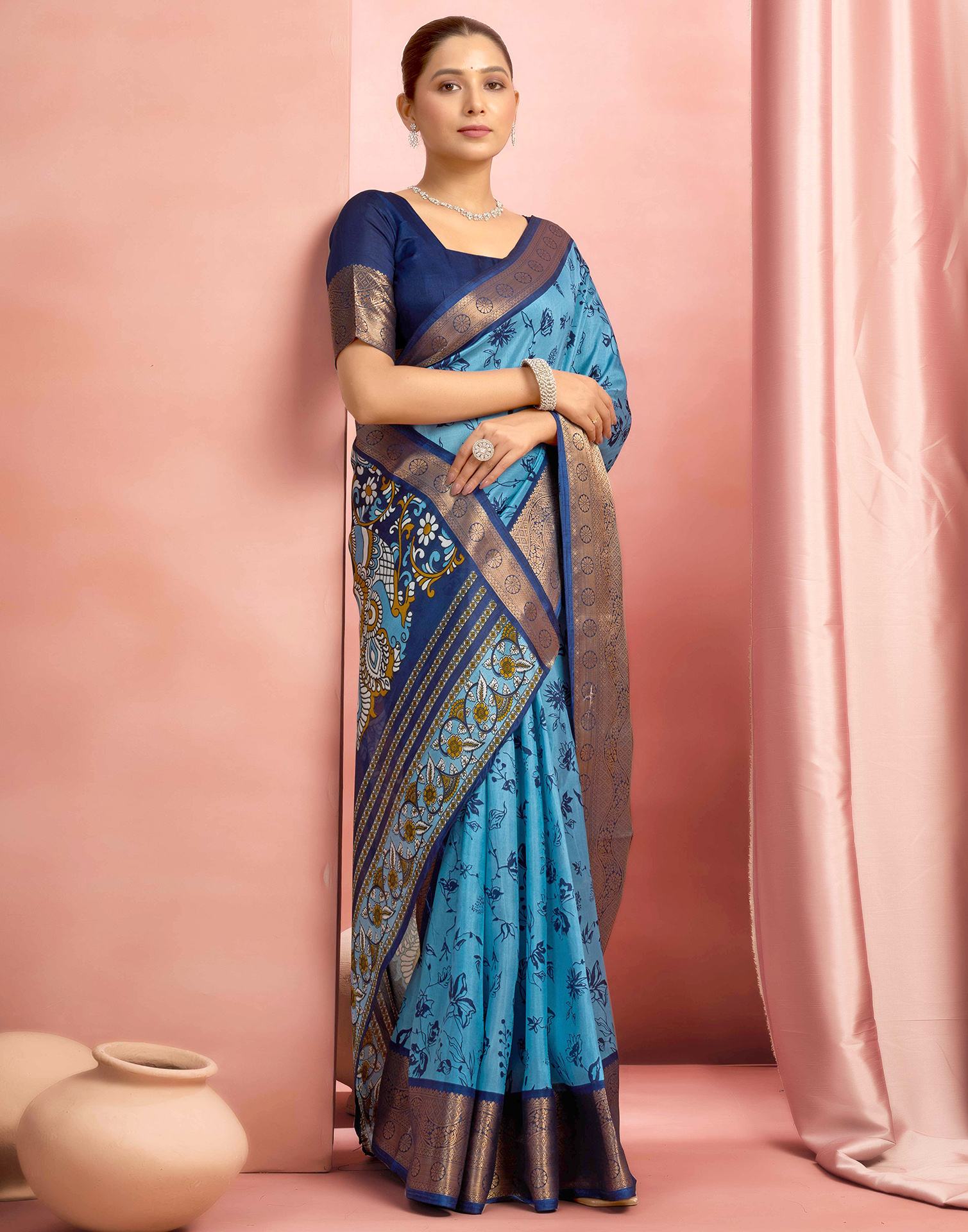 Blue Silk Printed Saree