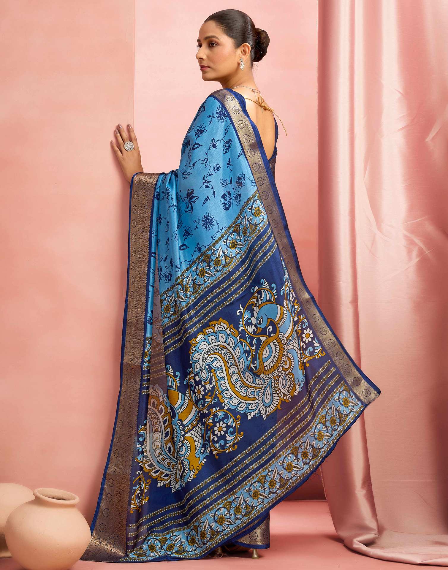 Blue Silk Printed Saree