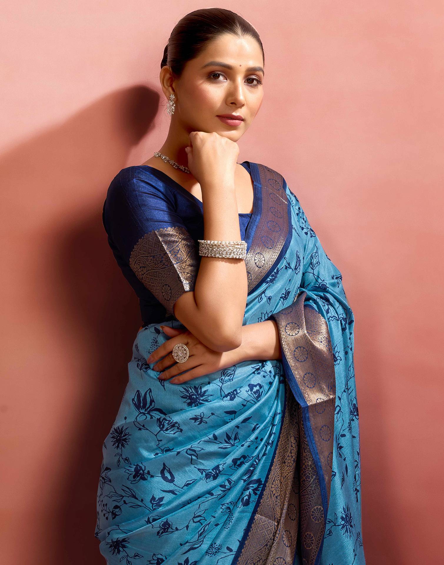 Blue Silk Printed Saree