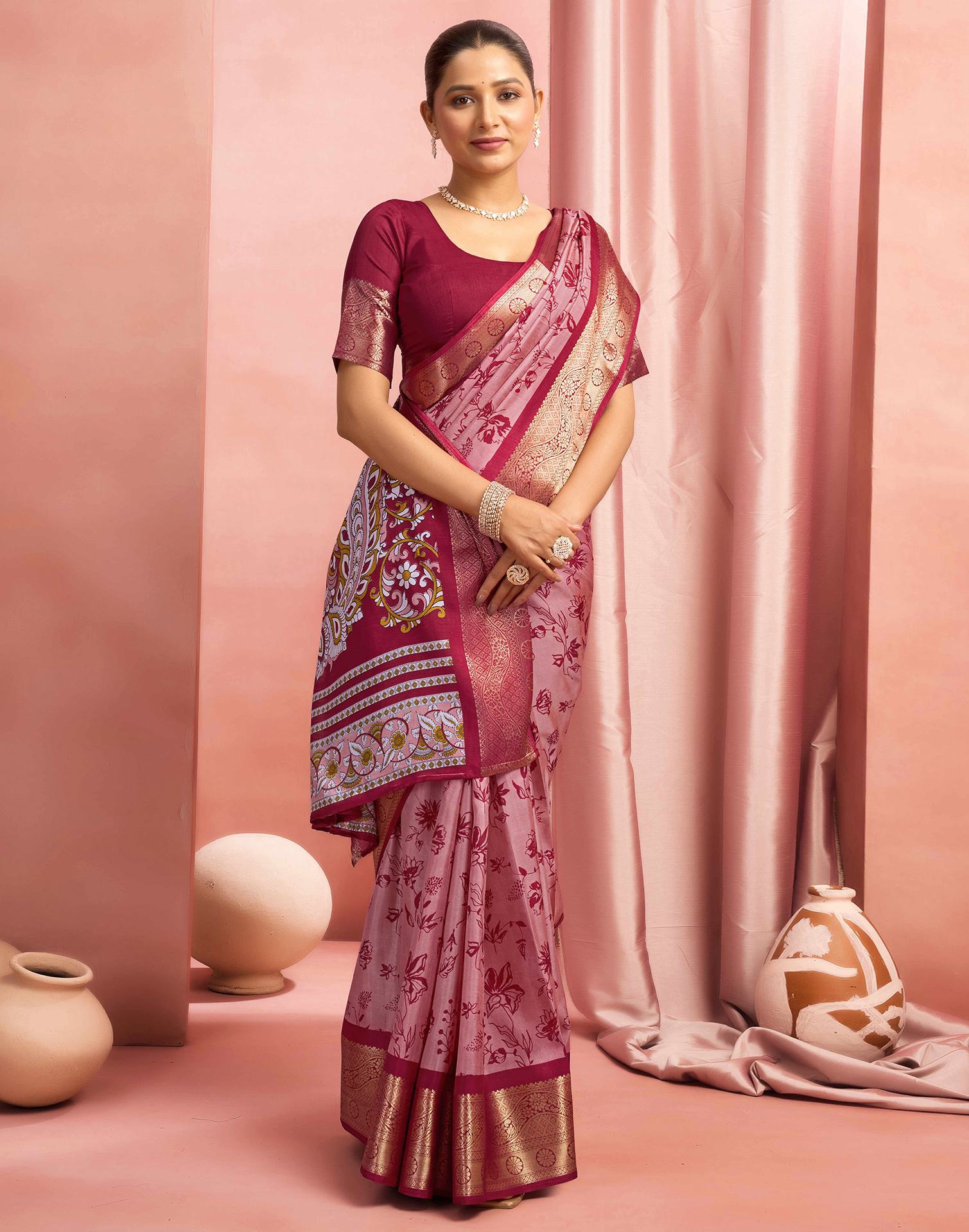 Red Silk Printed Saree