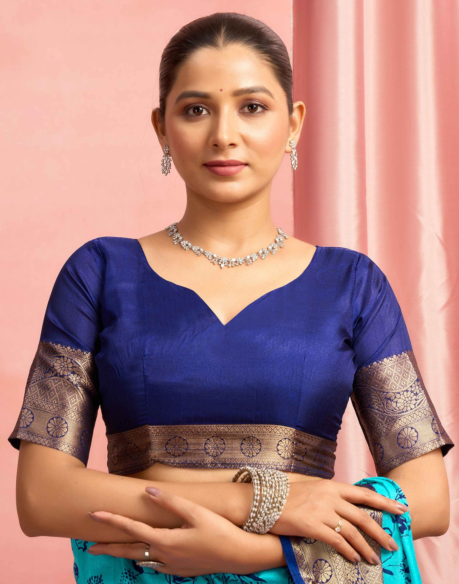 Turquoise Silk Printed Saree