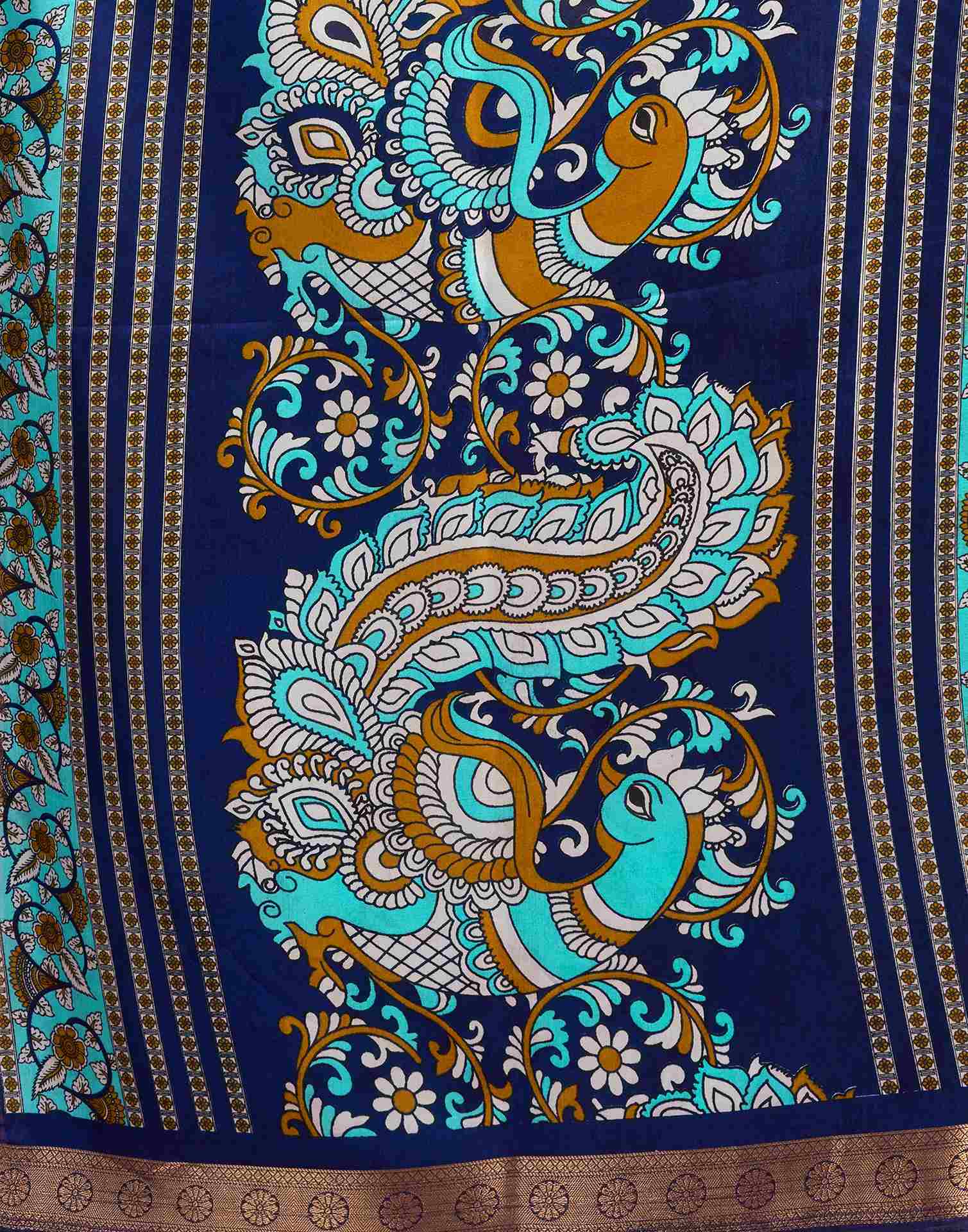 Turquoise Silk Printed Saree