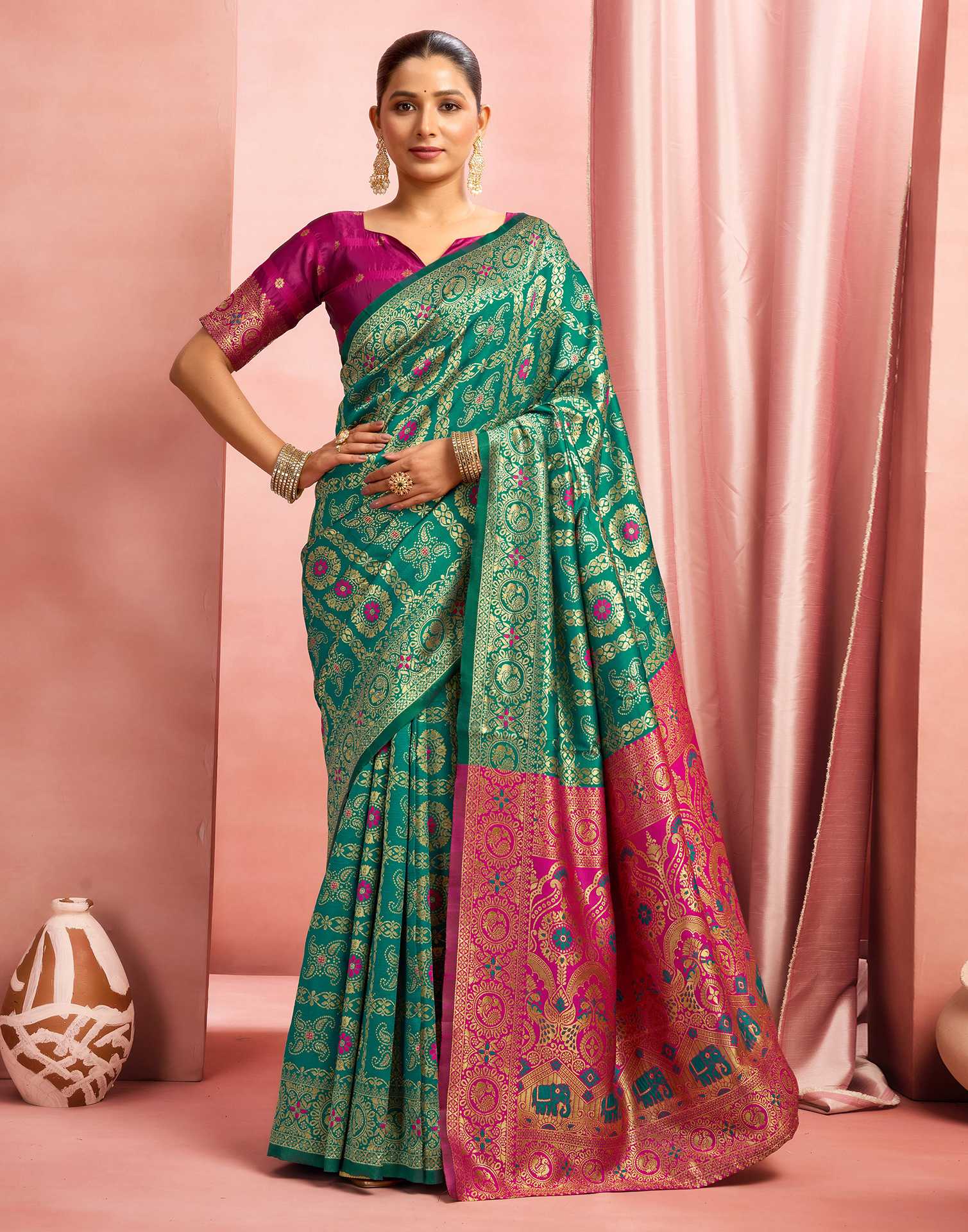 Teal Green Silk Woven Banarasi Saree