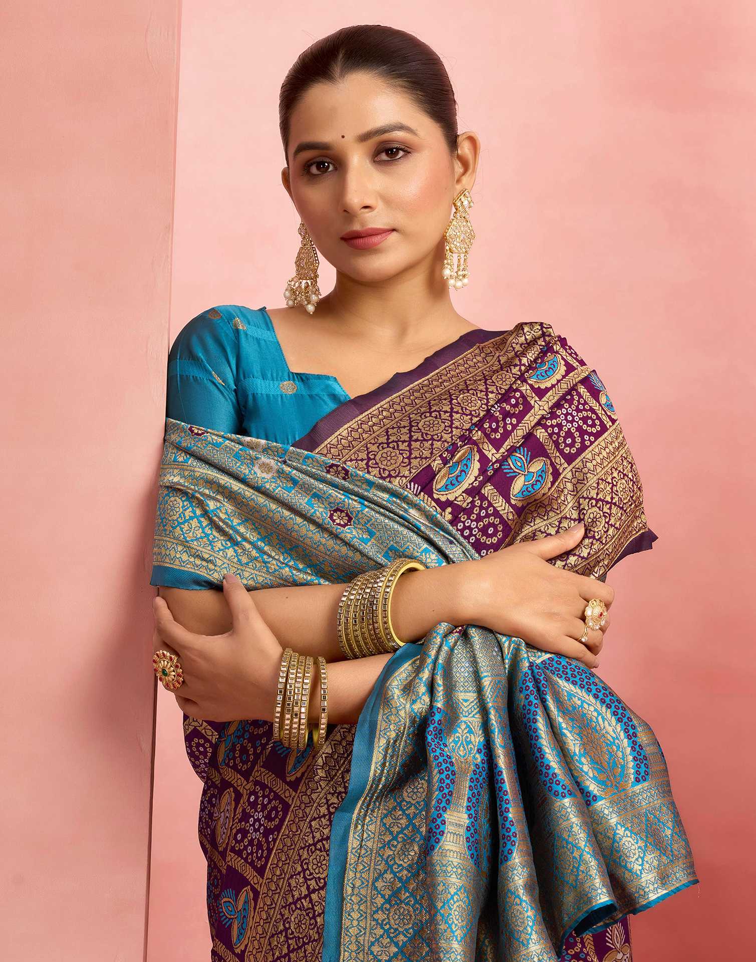 Turquoise Silk Woven Patola Saree