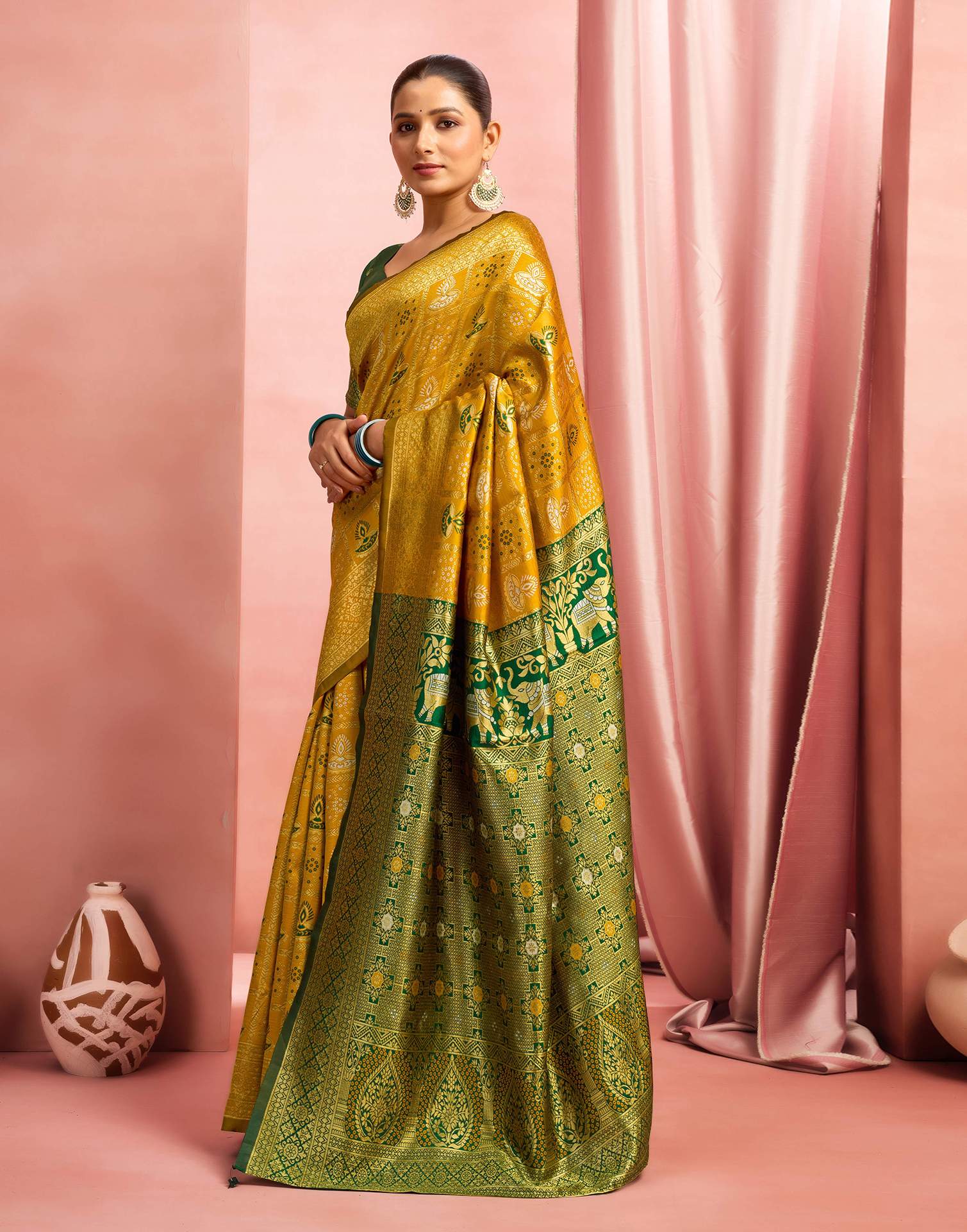Mustard Yellow Silk Woven Patola Saree