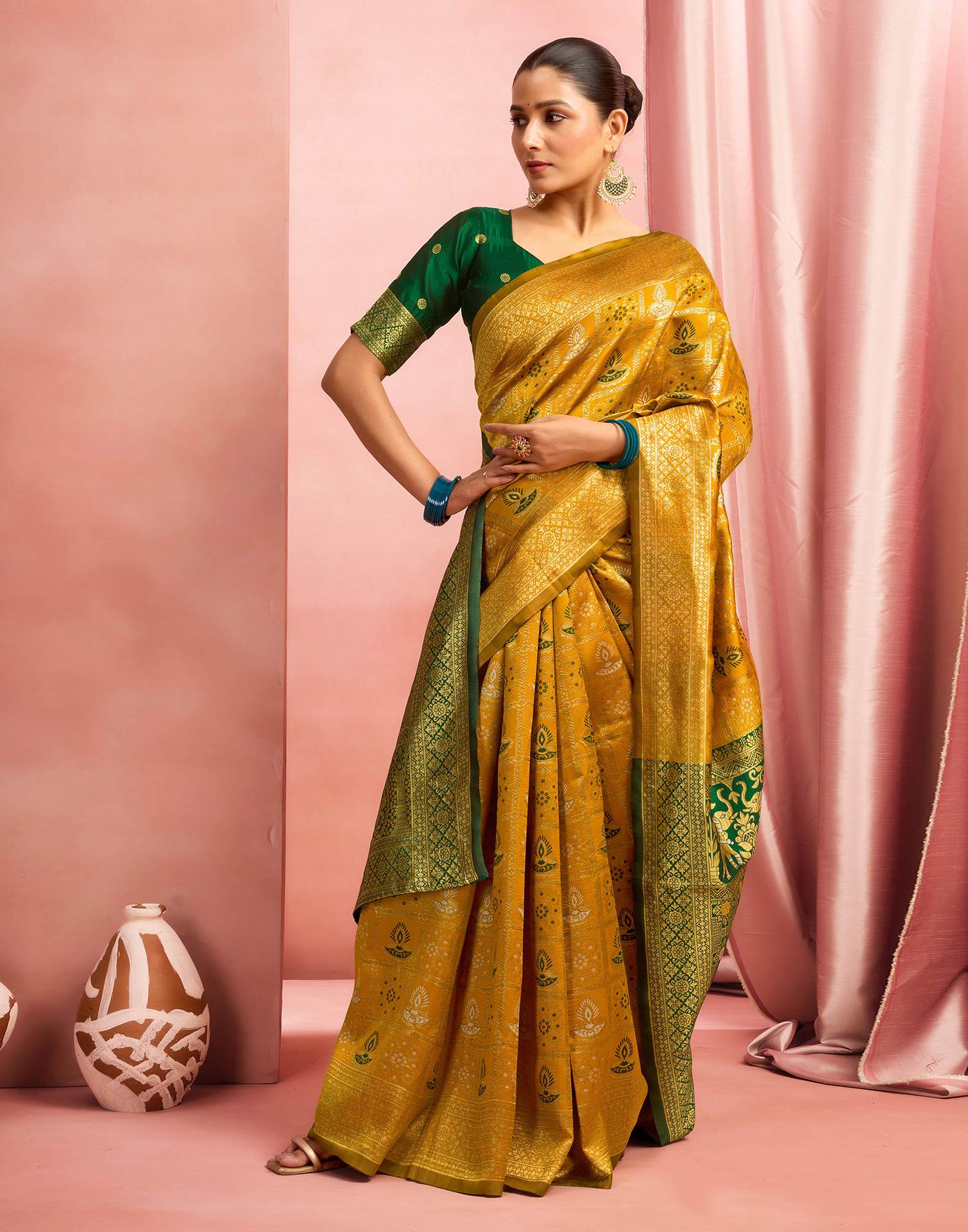 Mustard Yellow Silk Woven Patola Saree