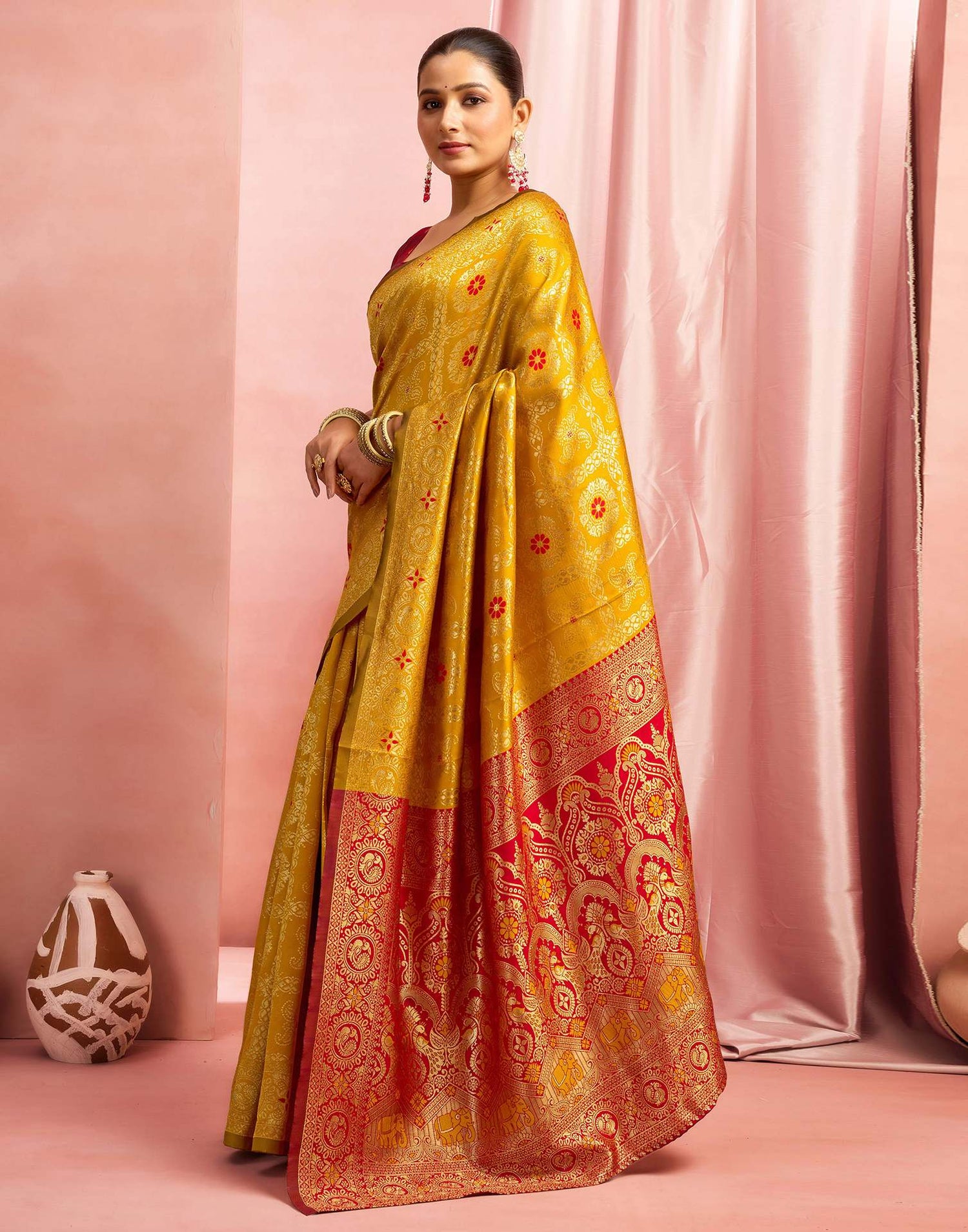 Mustard Yellow Silk Woven Banarasi Saree