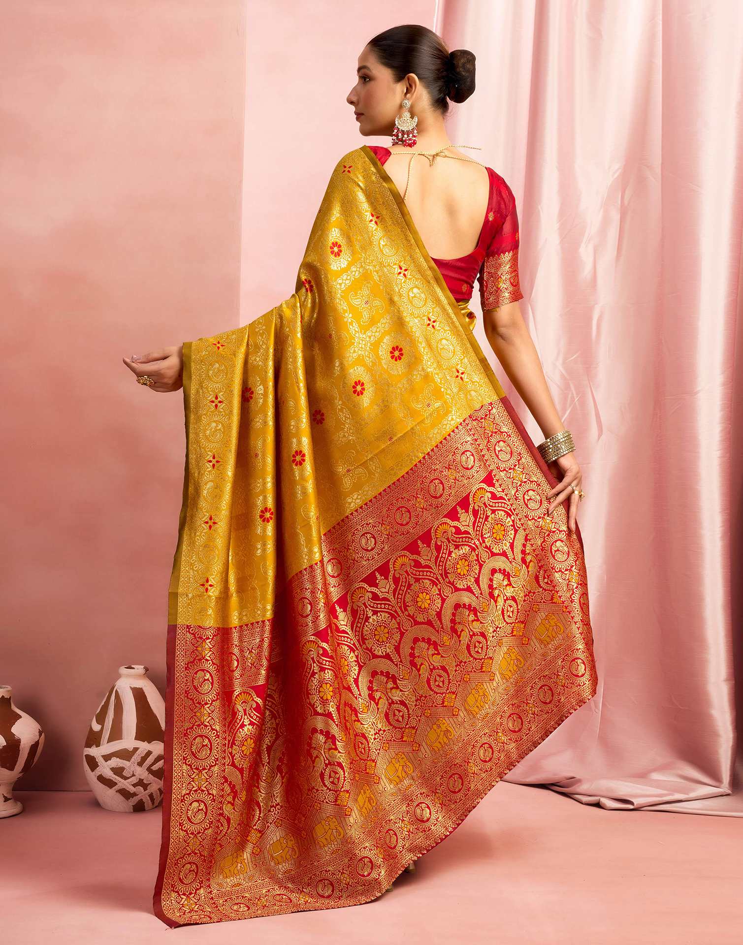 Mustard Yellow Silk Woven Banarasi Saree