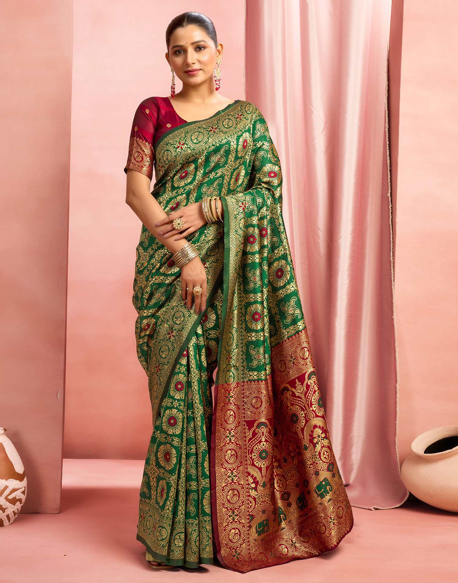 Dark Green Silk Woven Banarasi Saree