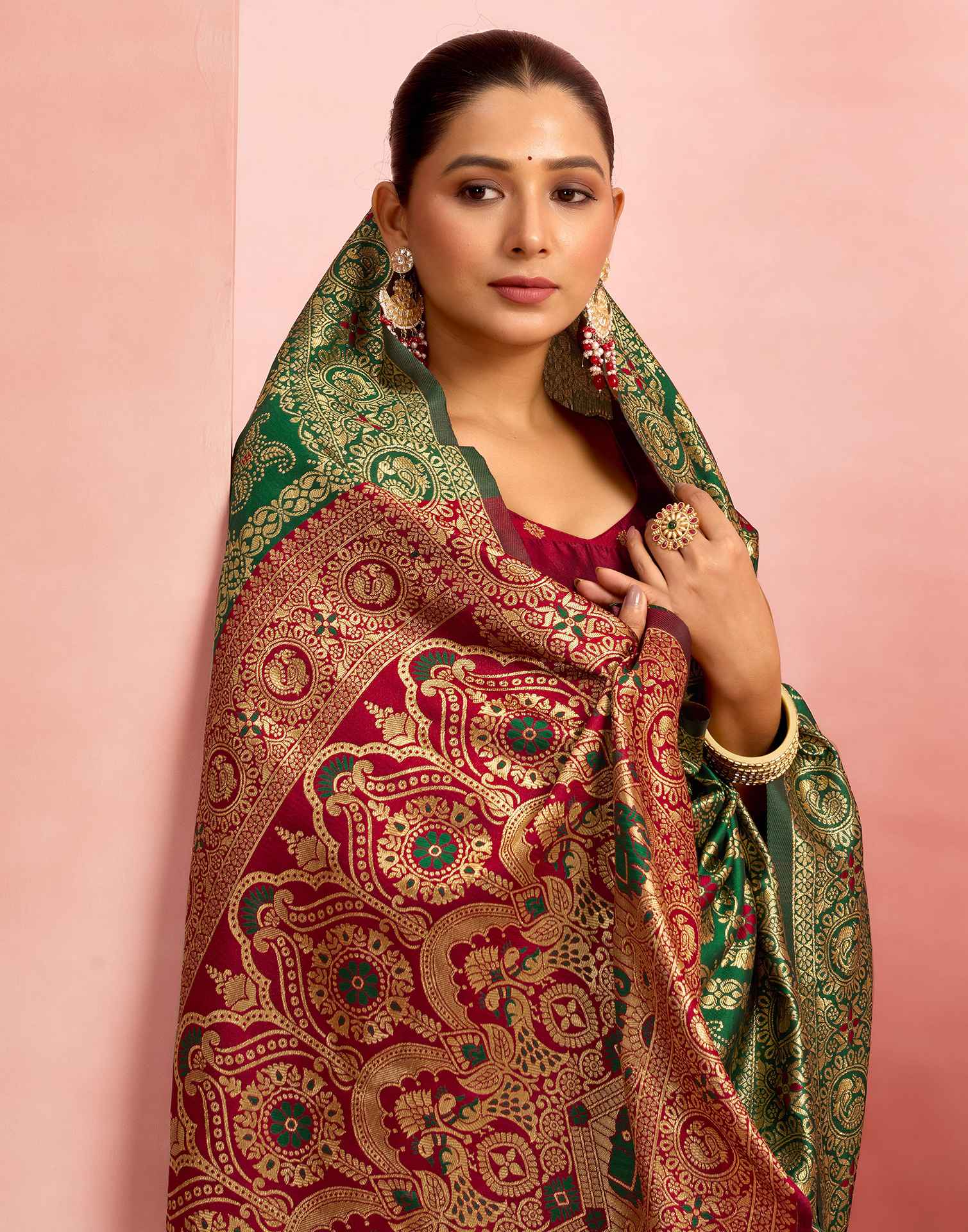 Dark Green Silk Woven Banarasi Saree