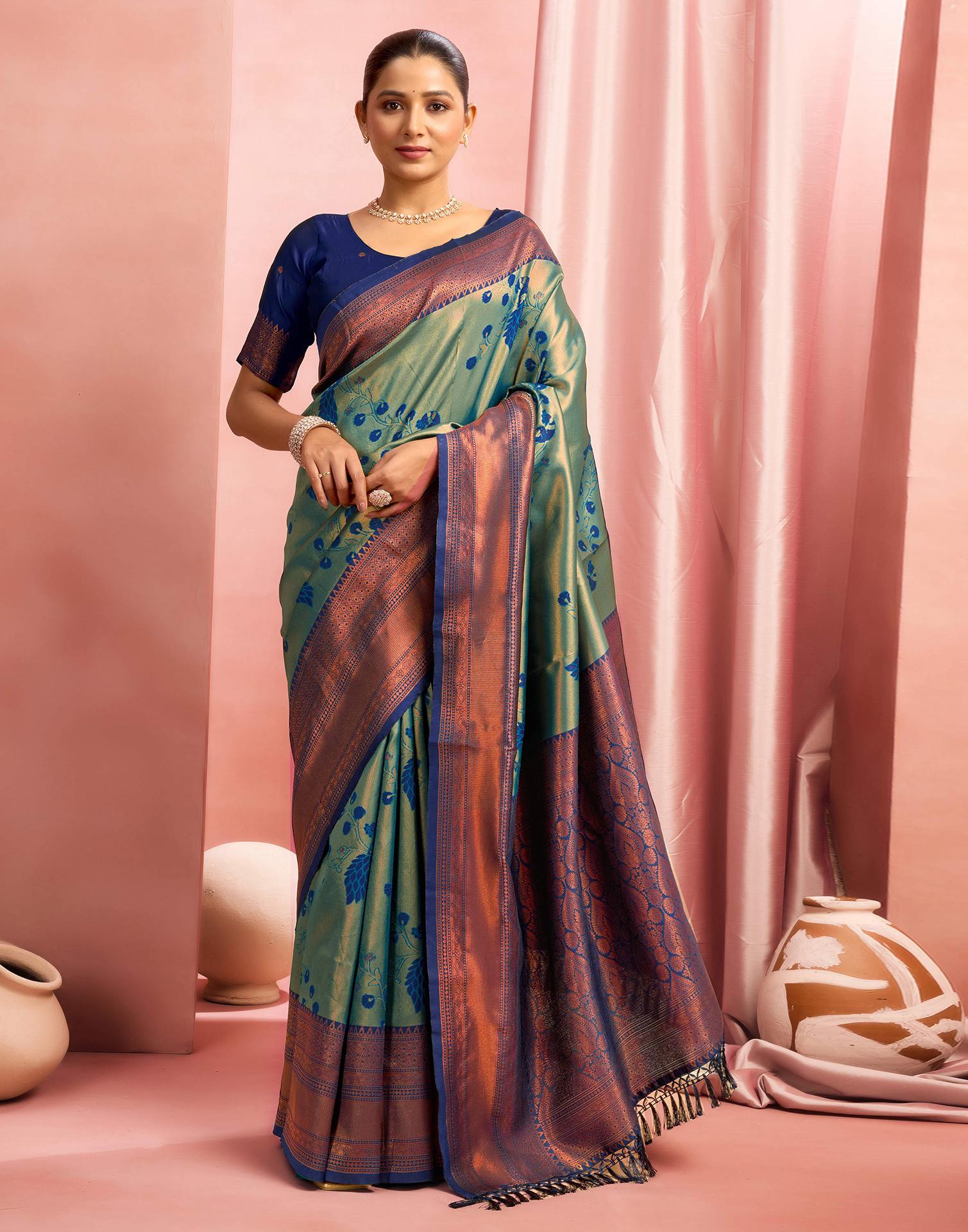 Rama Green Silk Woven Saree