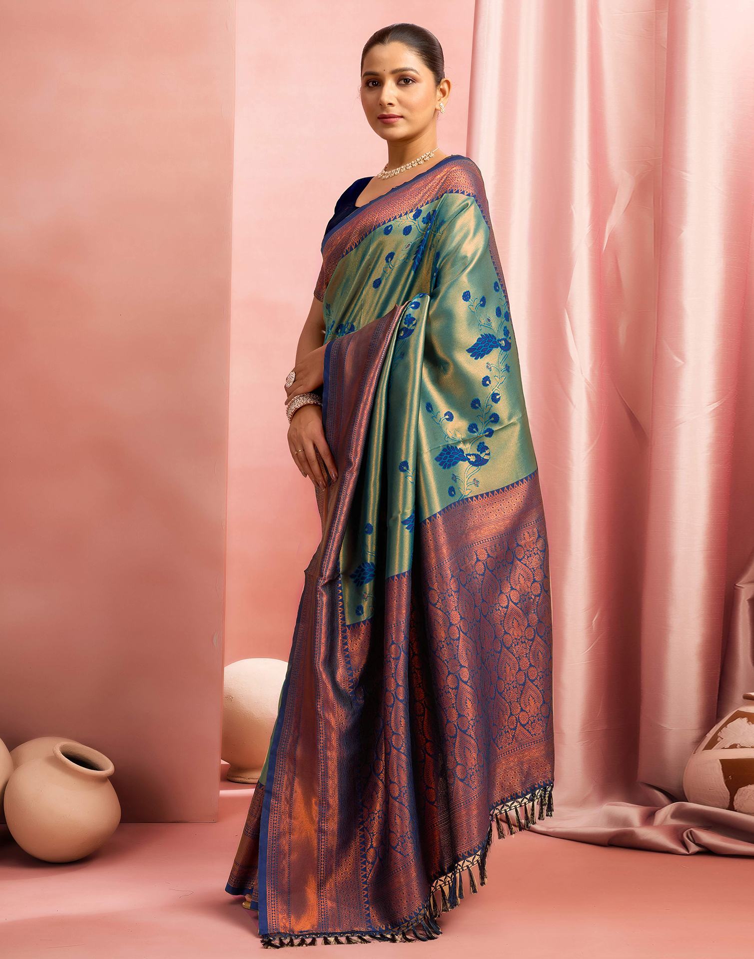 Rama Green Silk Woven Saree