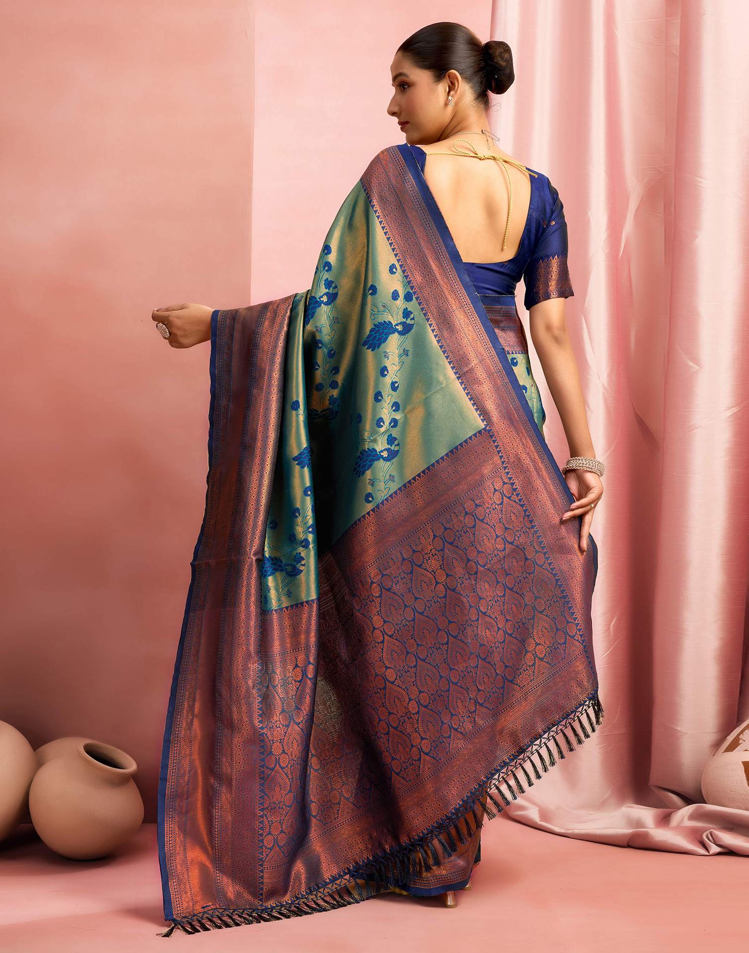 Rama Green Silk Woven Saree