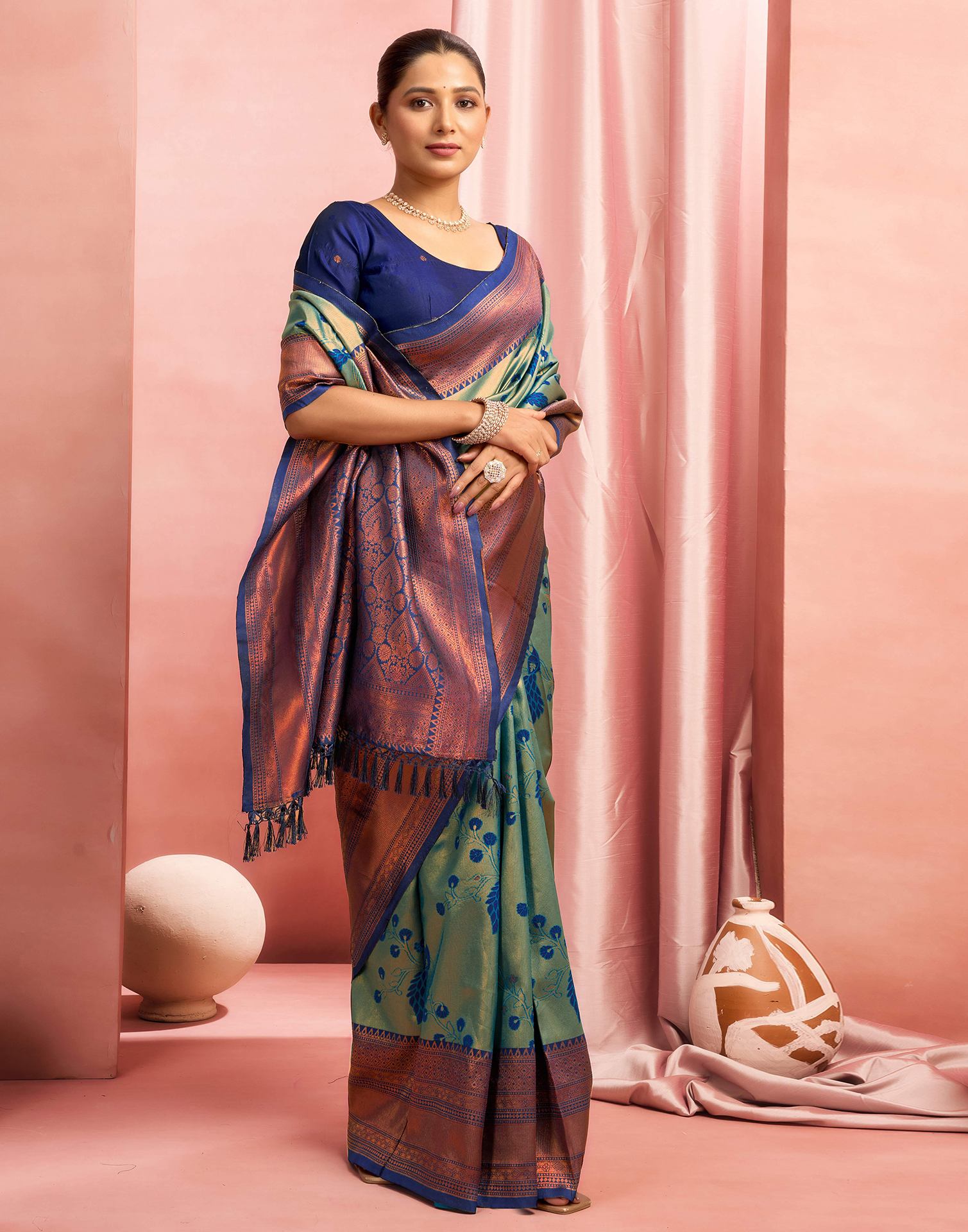 Rama Green Silk Woven Saree