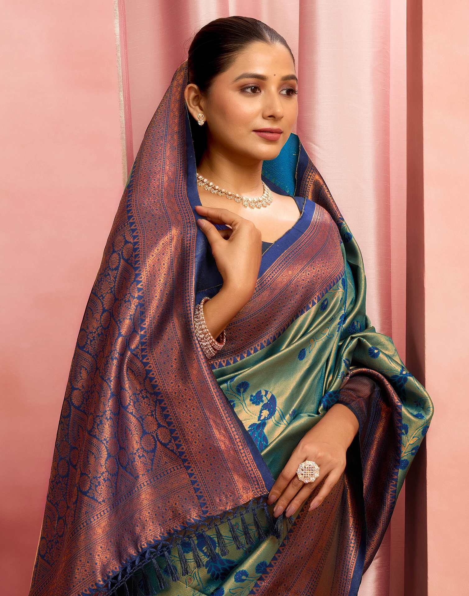 Rama Green Silk Woven Saree