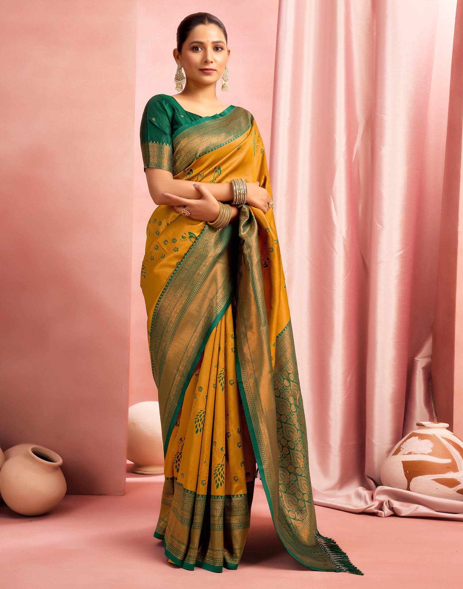 Mustard Yellow Silk Woven Saree