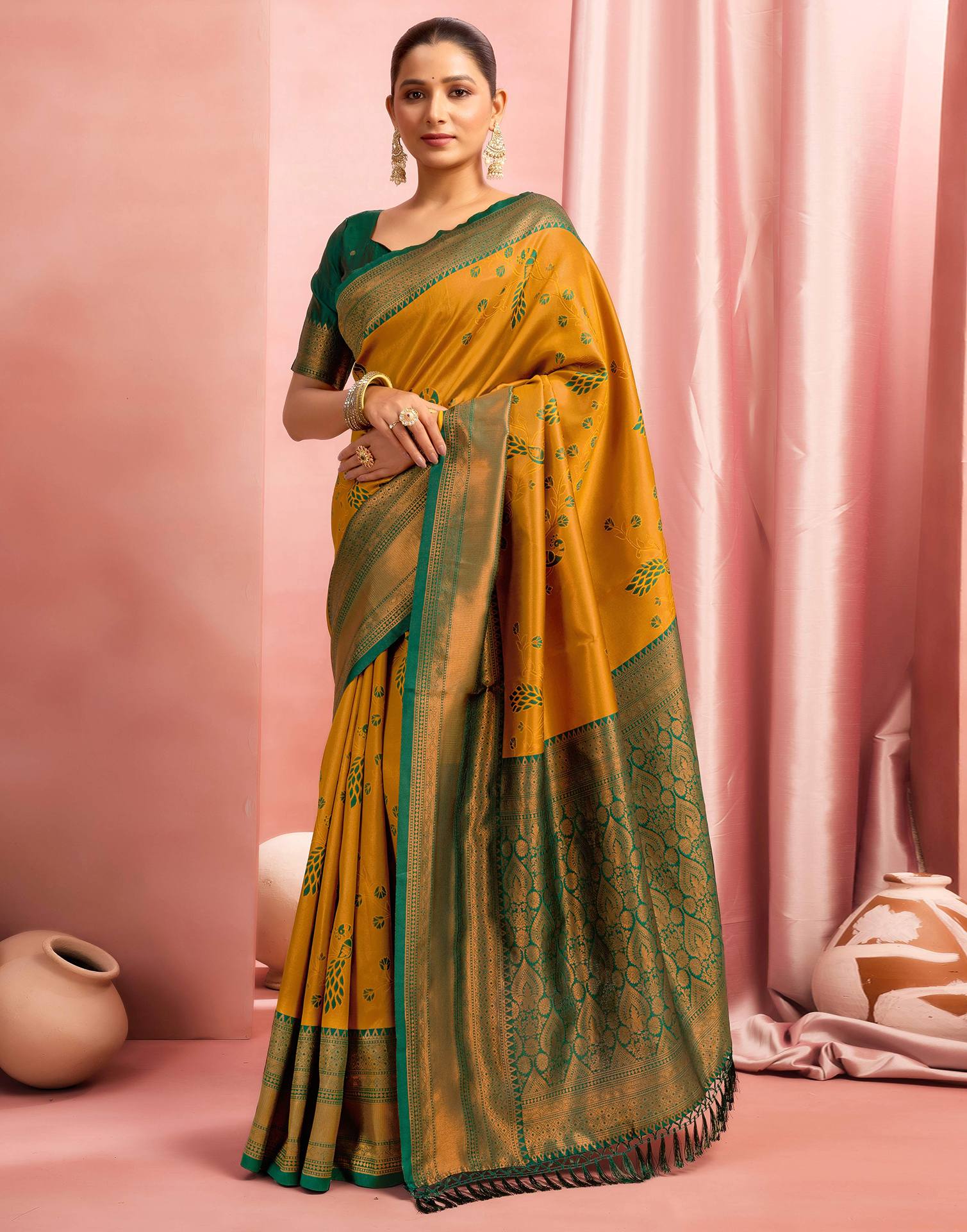 Mustard Yellow Silk Woven Saree