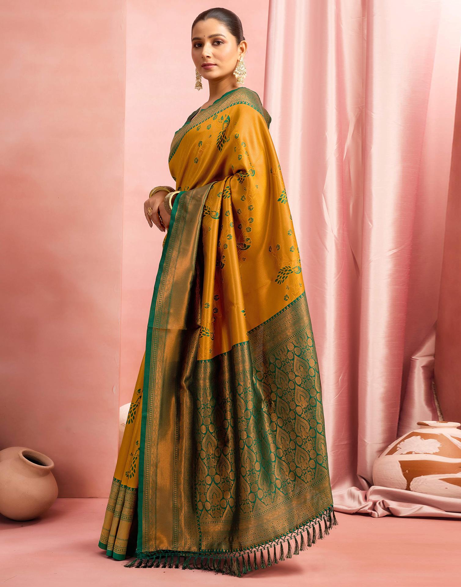 Mustard Yellow Silk Woven Saree