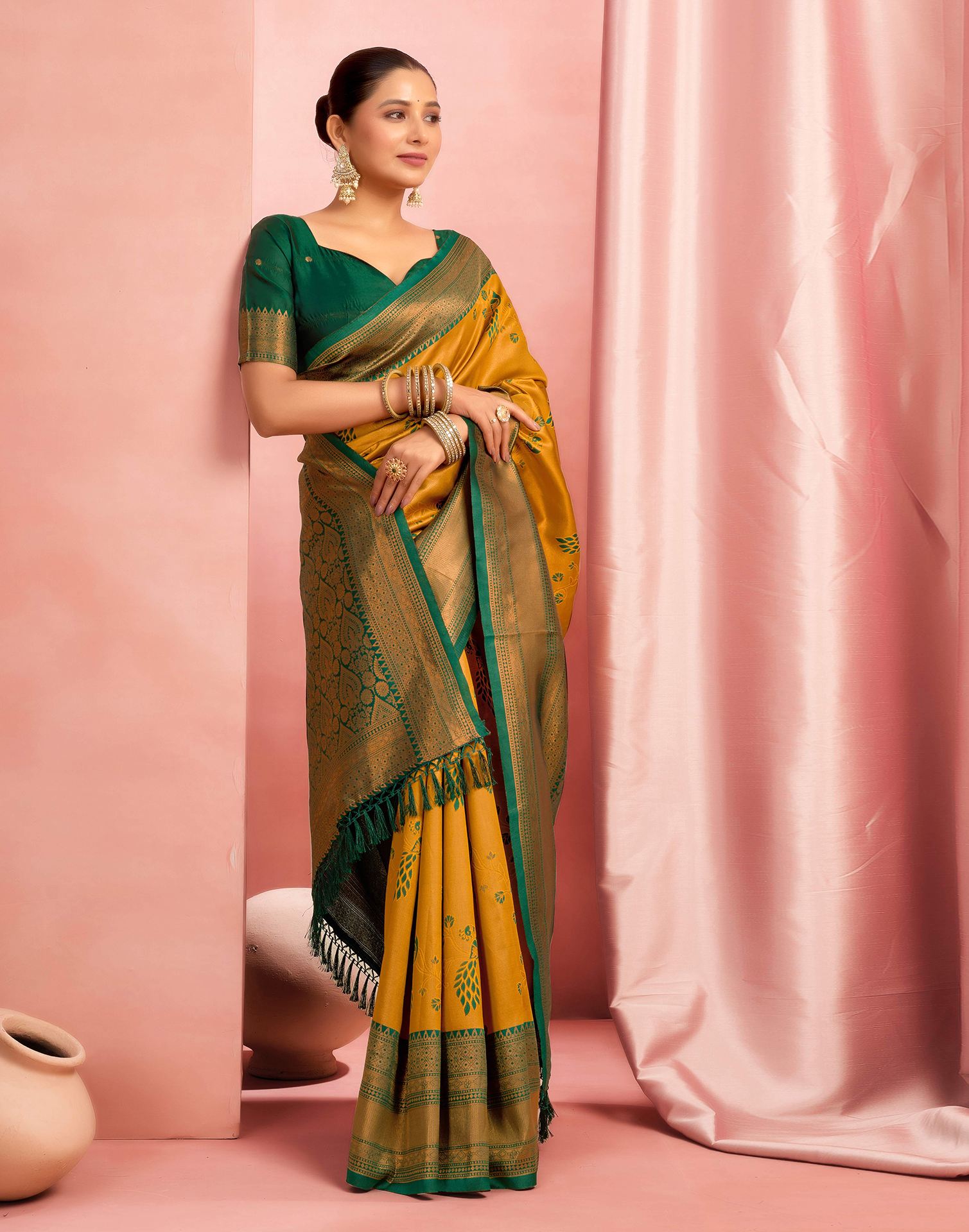 Mustard Yellow Silk Woven Saree