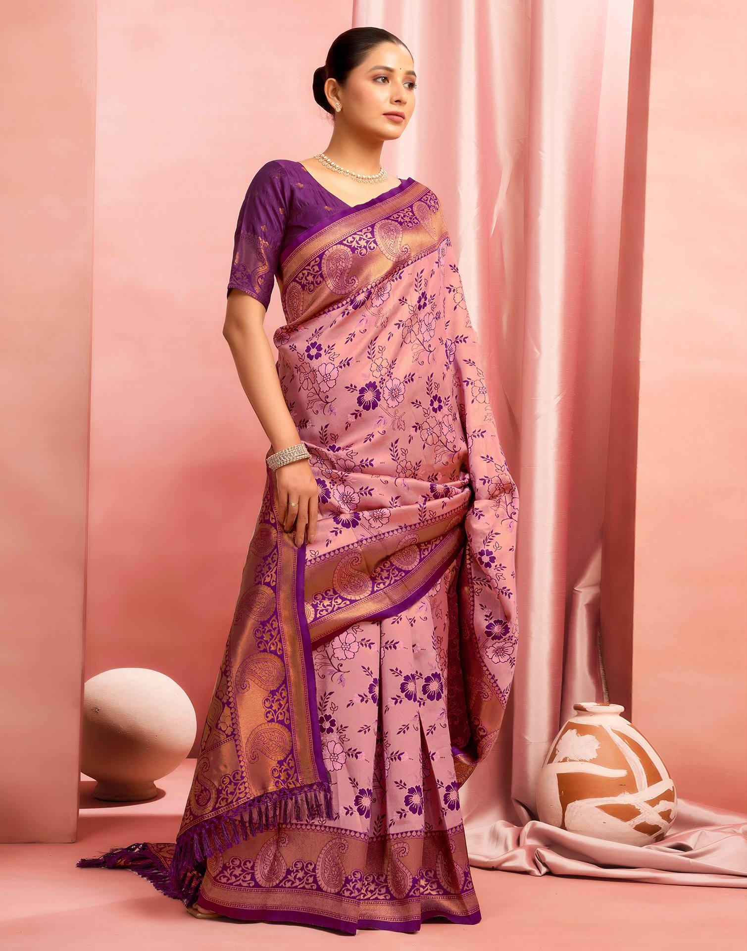 Rose Pink Silk Woven Saree