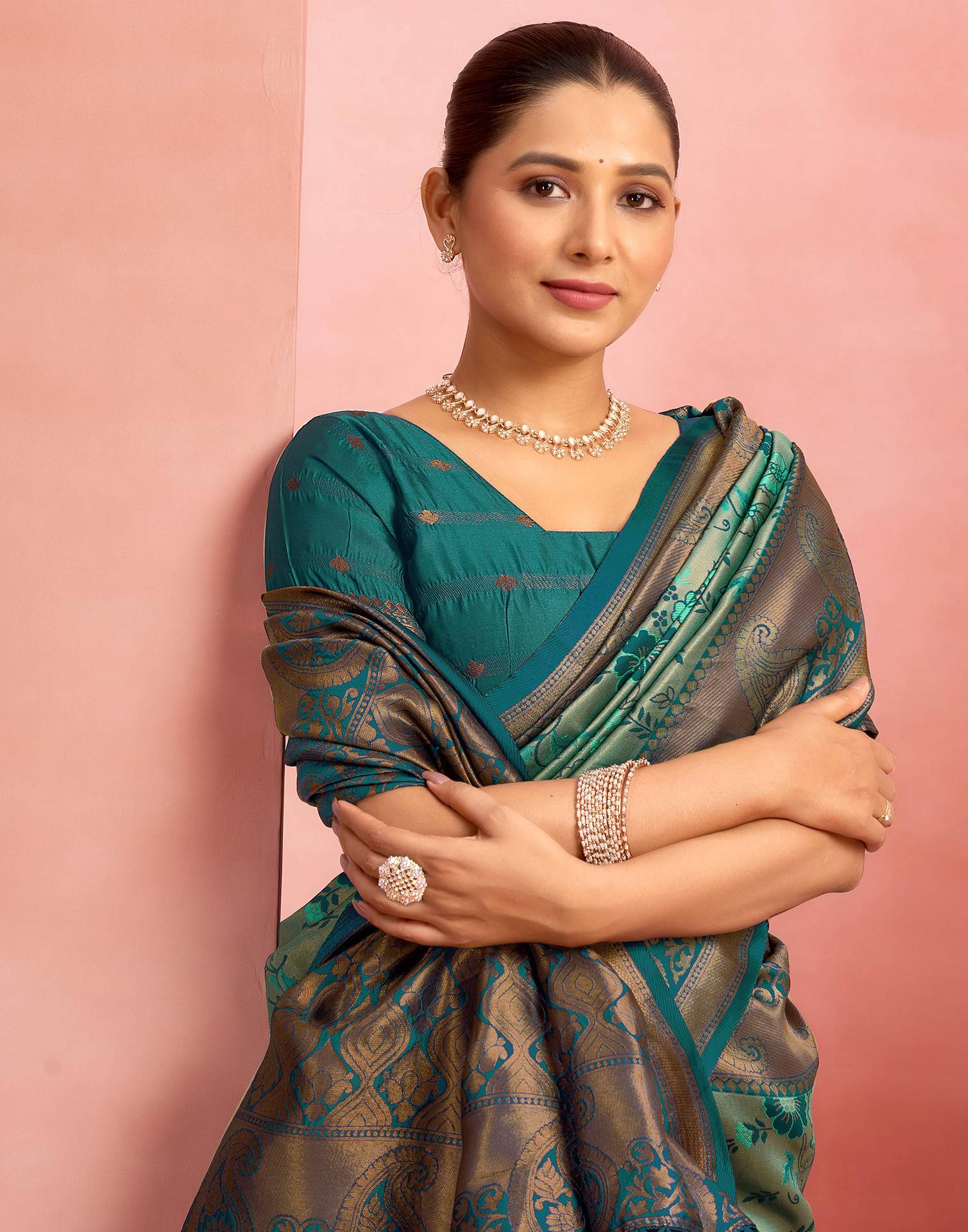 Teal Green Silk Woven Saree