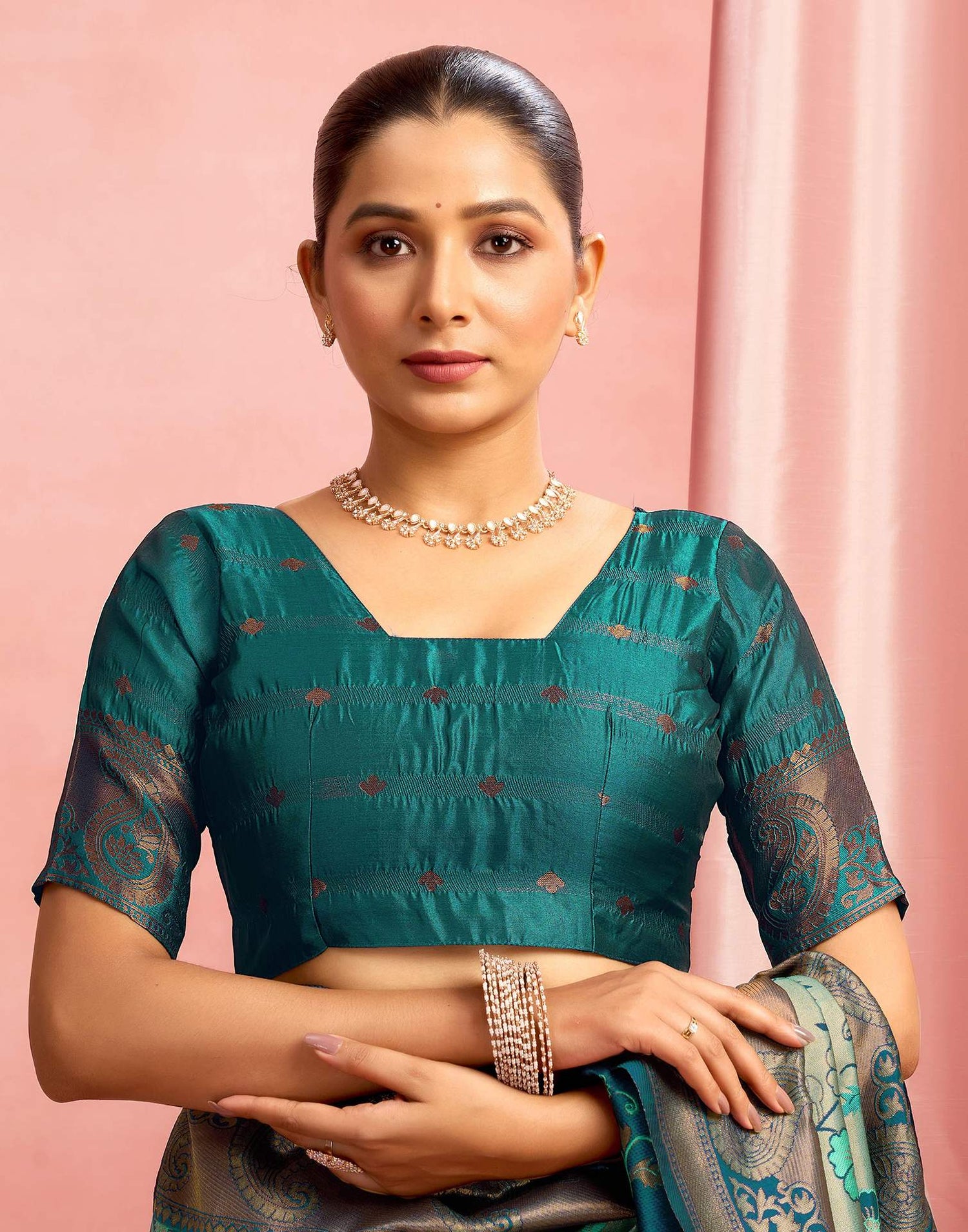 Teal Green Silk Woven Saree