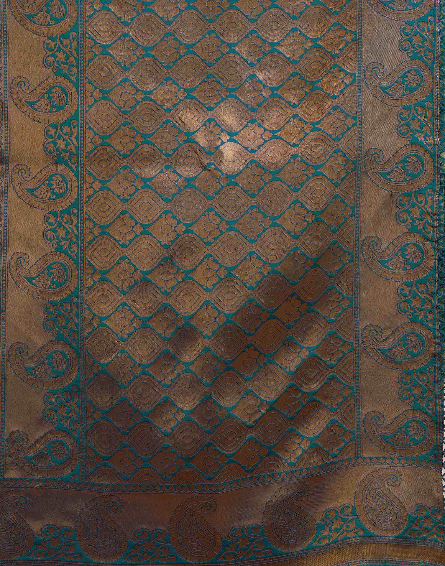 Teal Green Silk Woven Saree