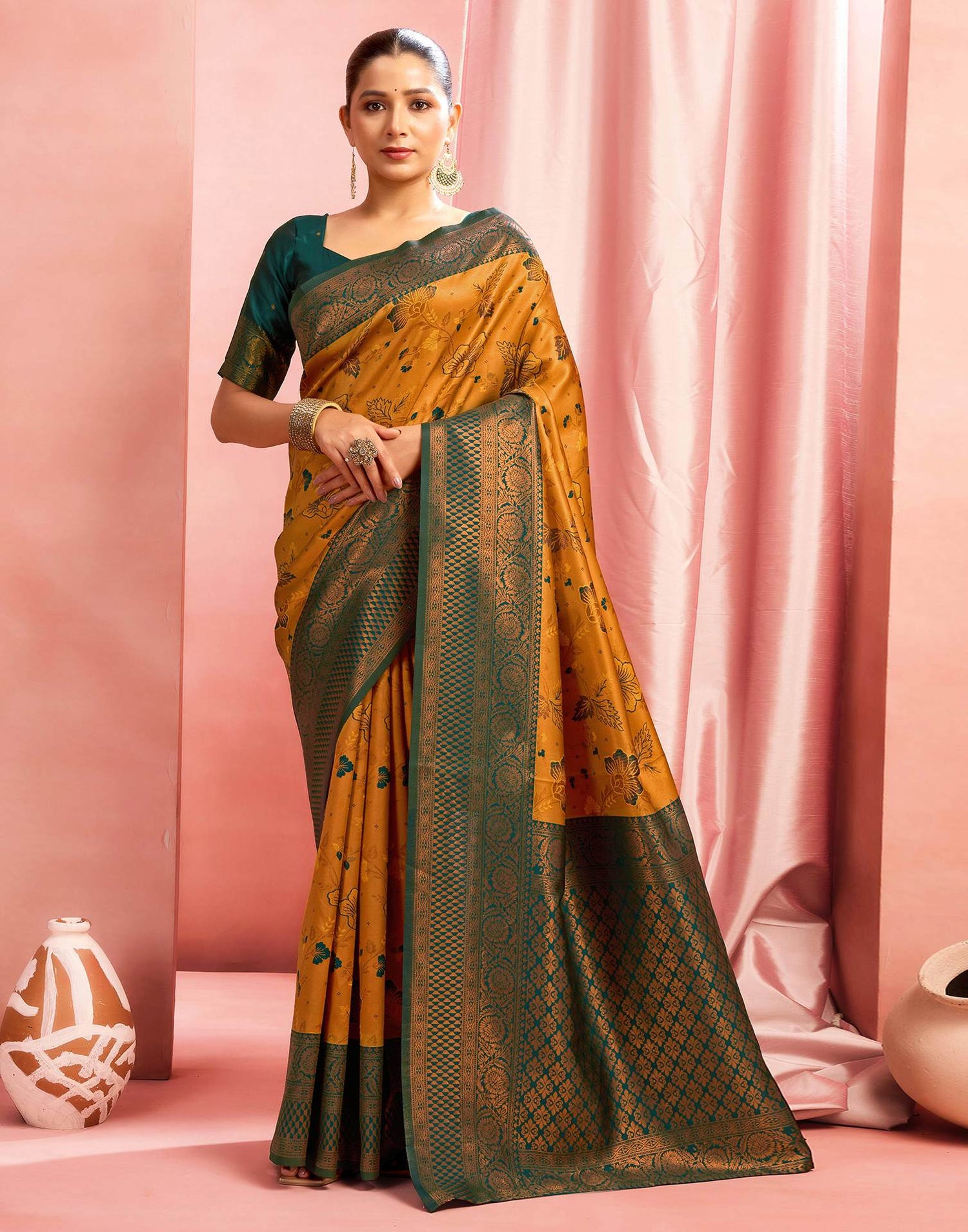 Mustard Yellow Silk Woven Saree