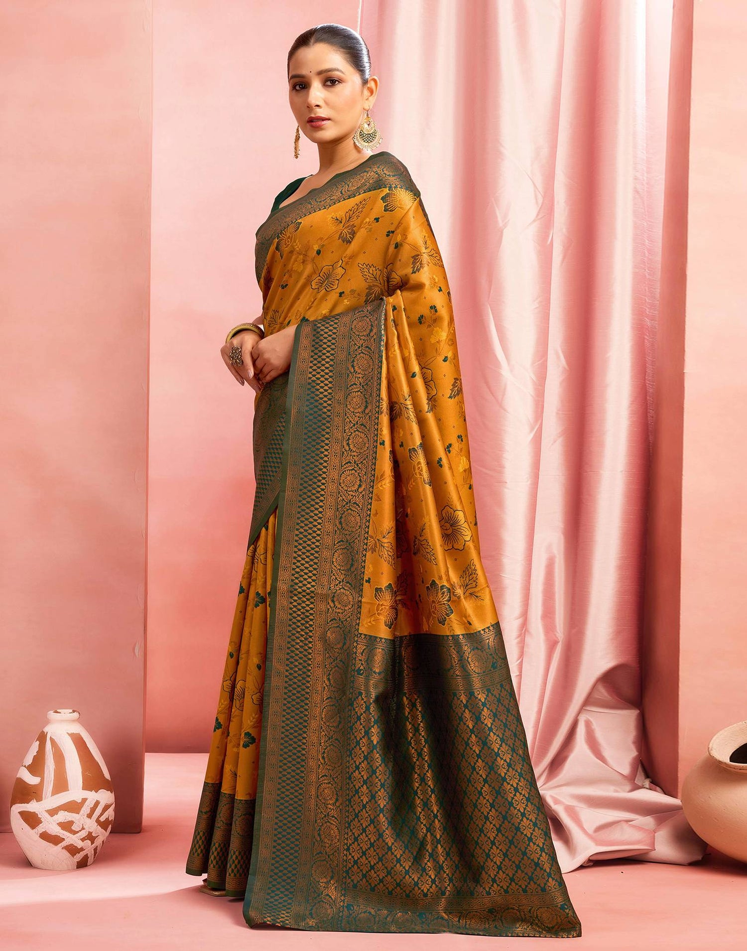 Mustard Yellow Silk Woven Saree