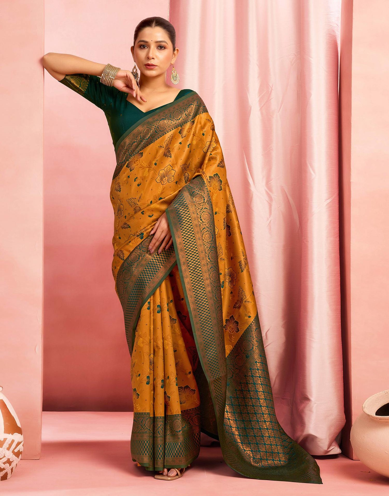 Mustard Yellow Silk Woven Saree