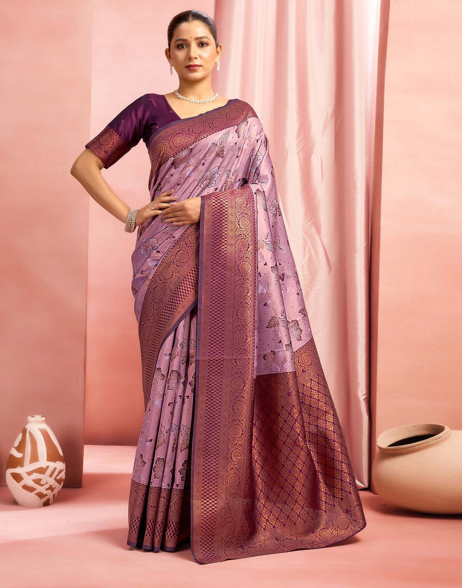 Dusty Purple Silk Woven Saree