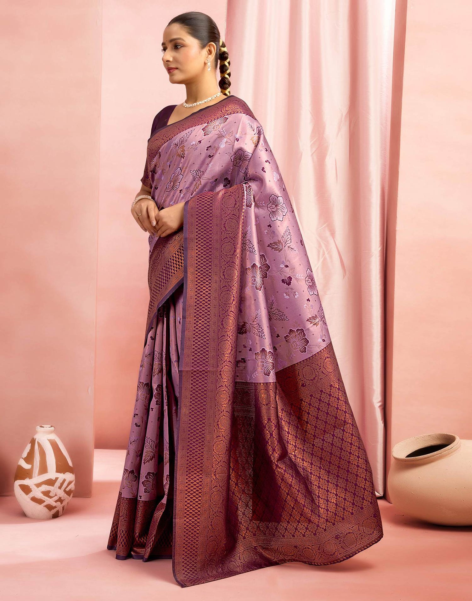 Dusty Purple Silk Woven Saree