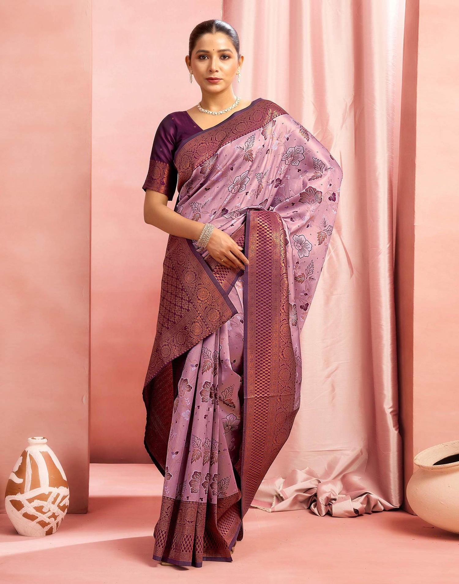 Dusty Purple Silk Woven Saree