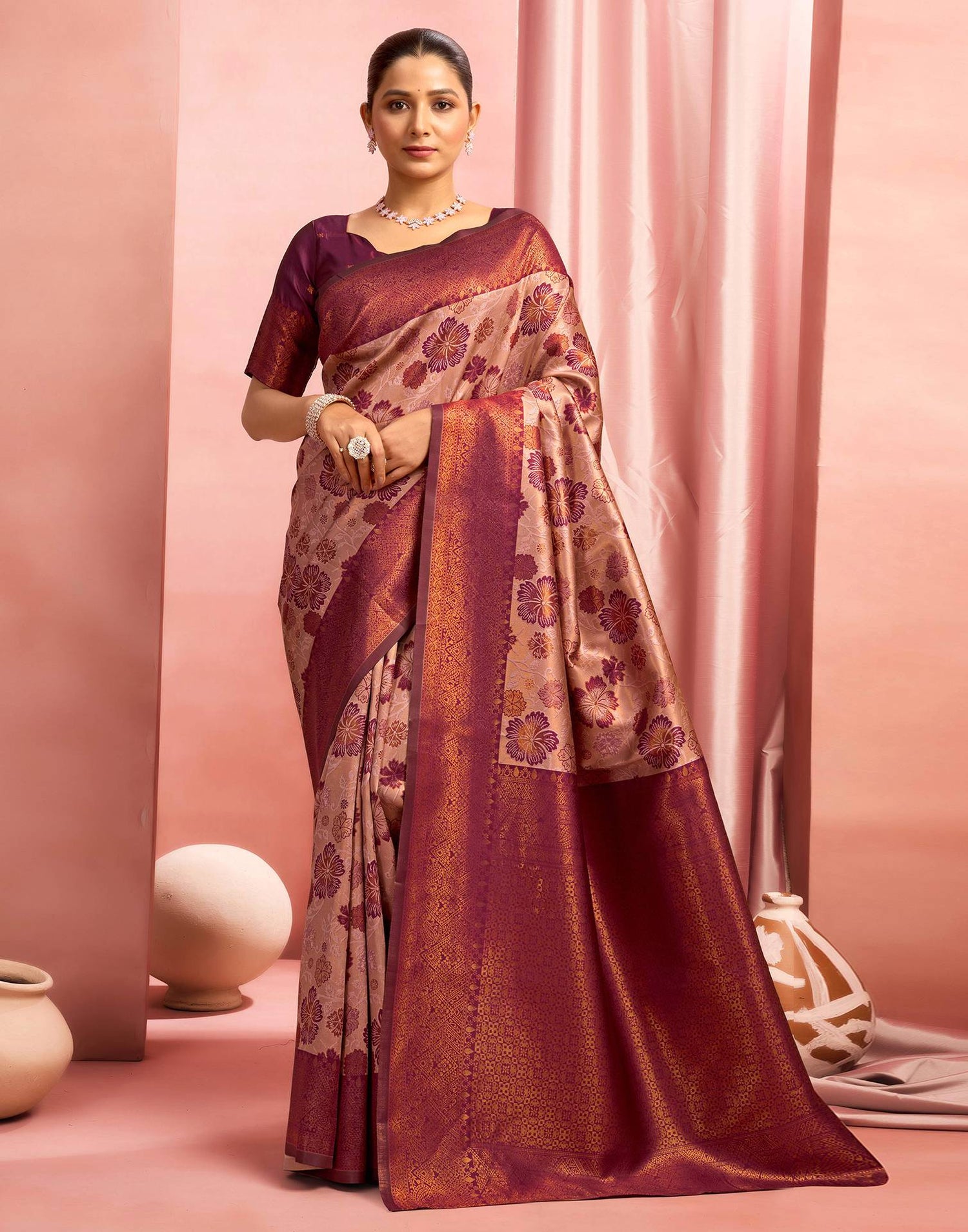 Mauve Silk Woven Saree