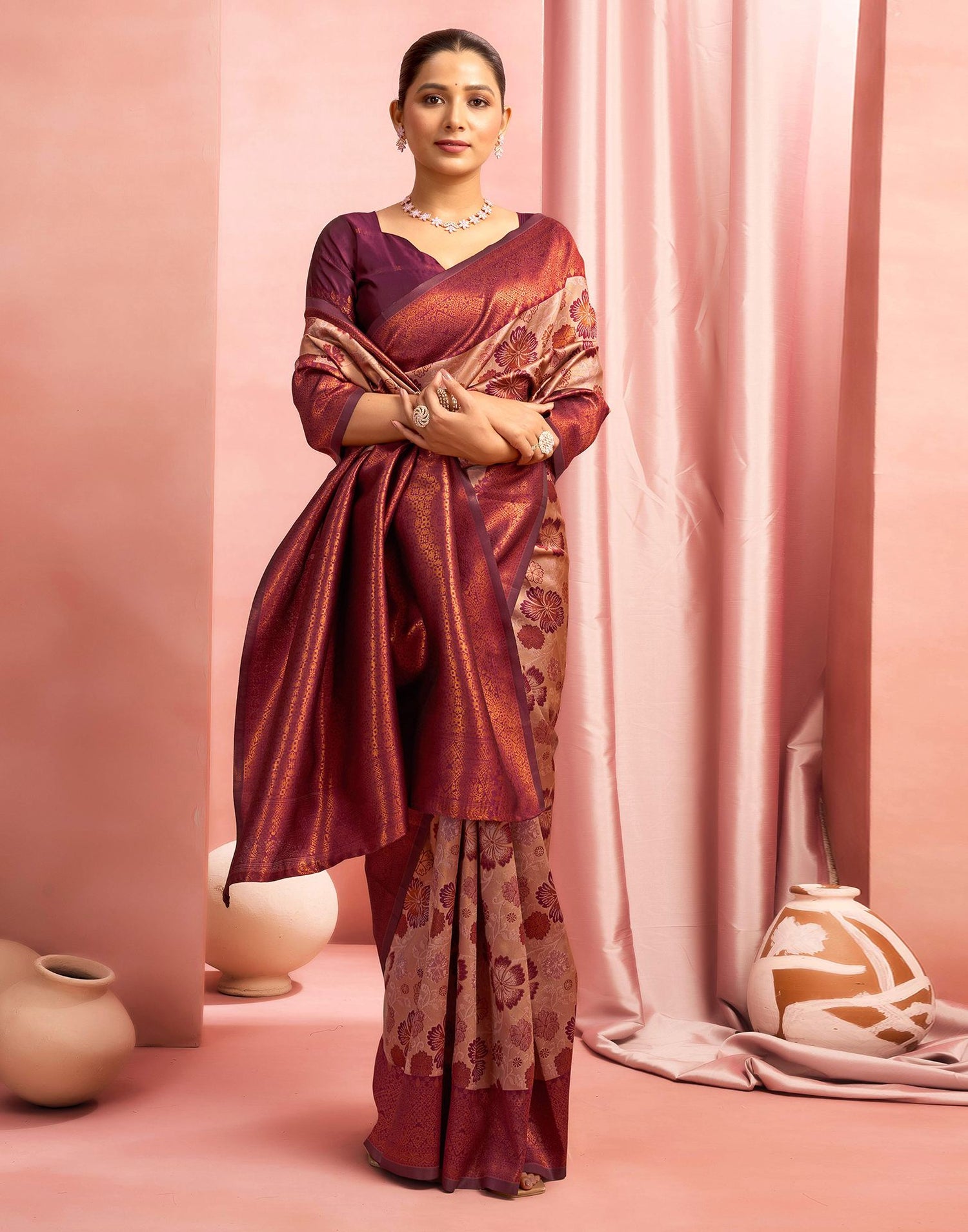 Mauve Silk Woven Saree