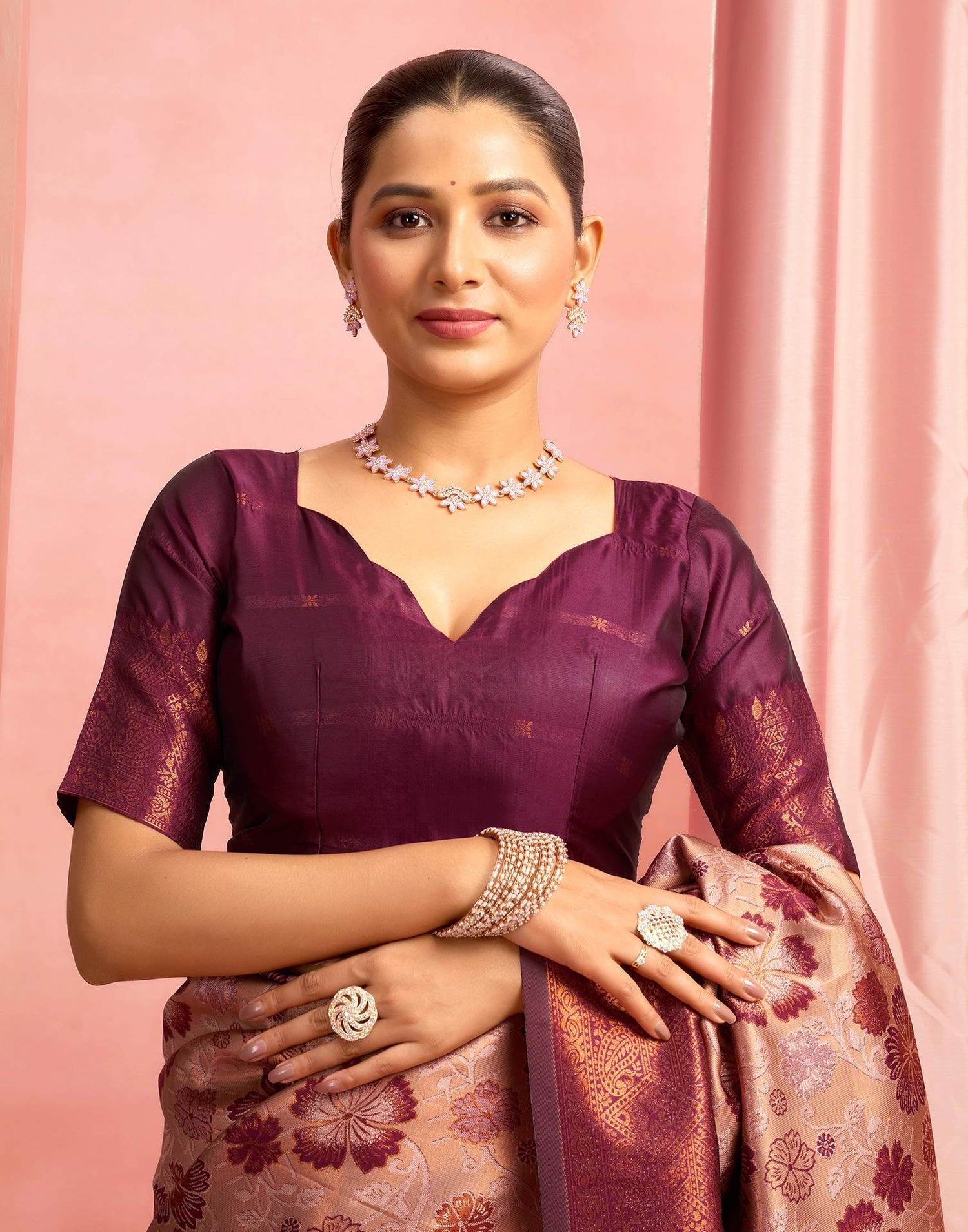 Mauve Silk Woven Saree