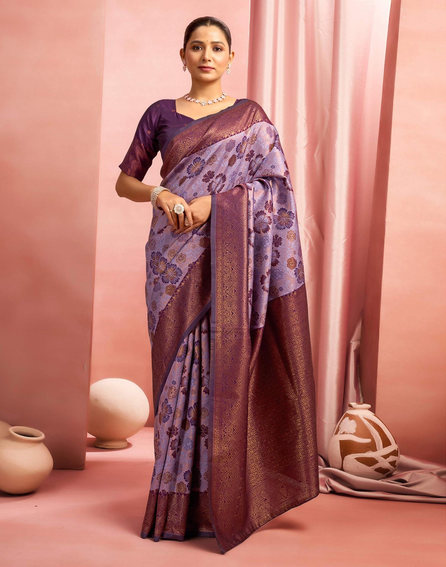 Dusty Purple Silk Woven Saree