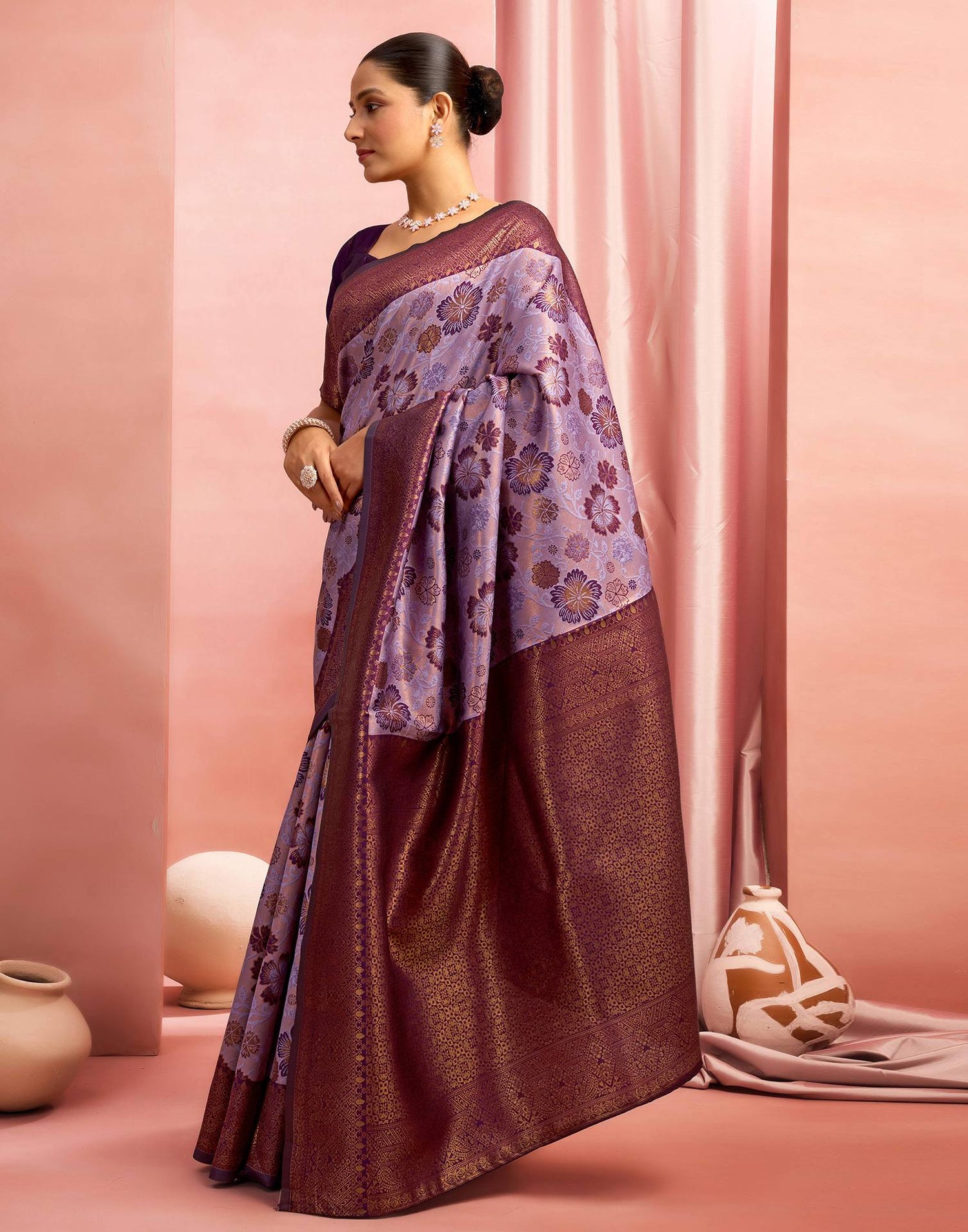 Dusty Purple Silk Woven Saree