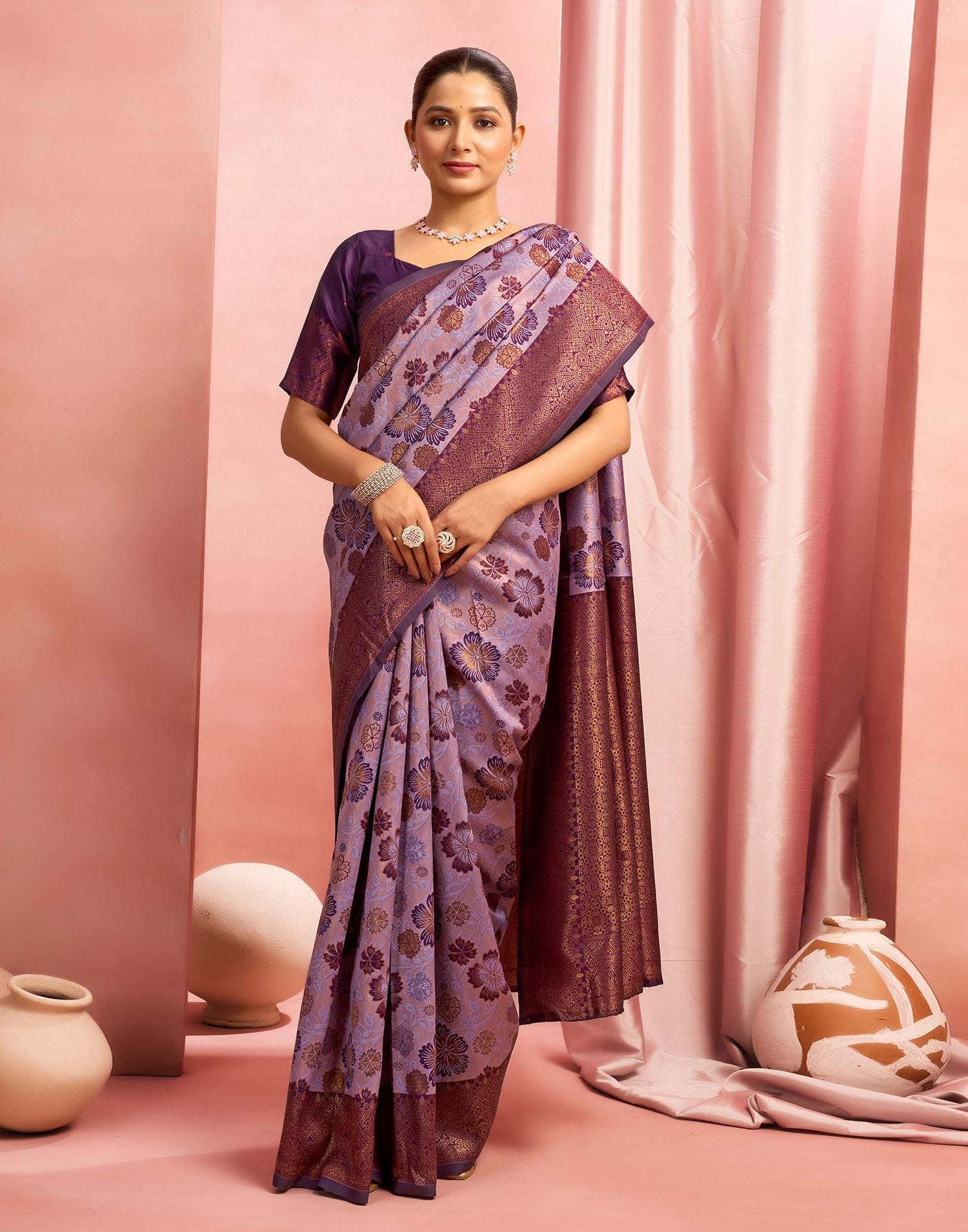 Dusty Purple Silk Woven Saree