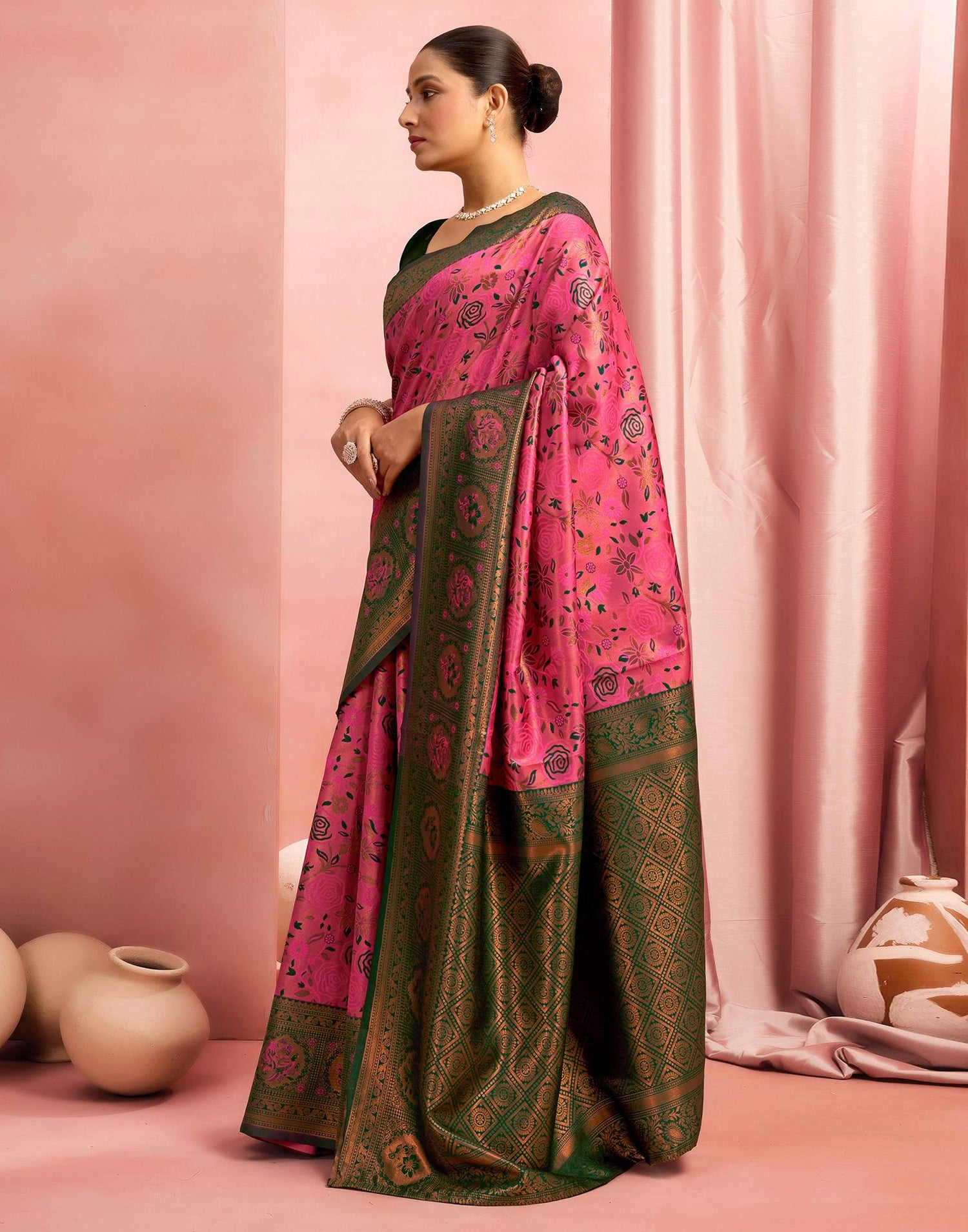 Bright Pink Silk Woven Saree