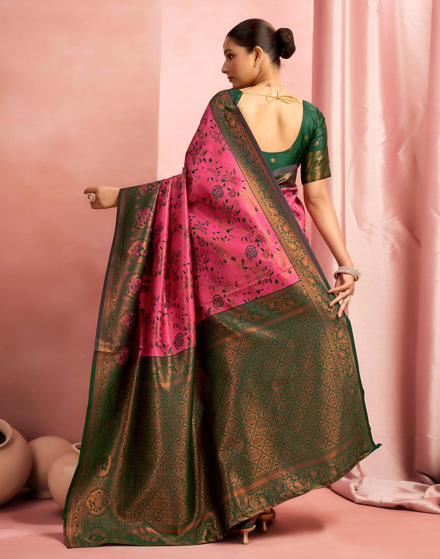 Bright Pink Silk Woven Saree
