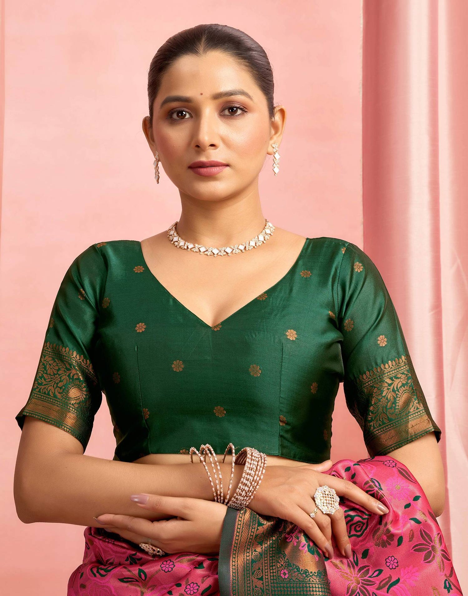 Bright Pink Silk Woven Saree