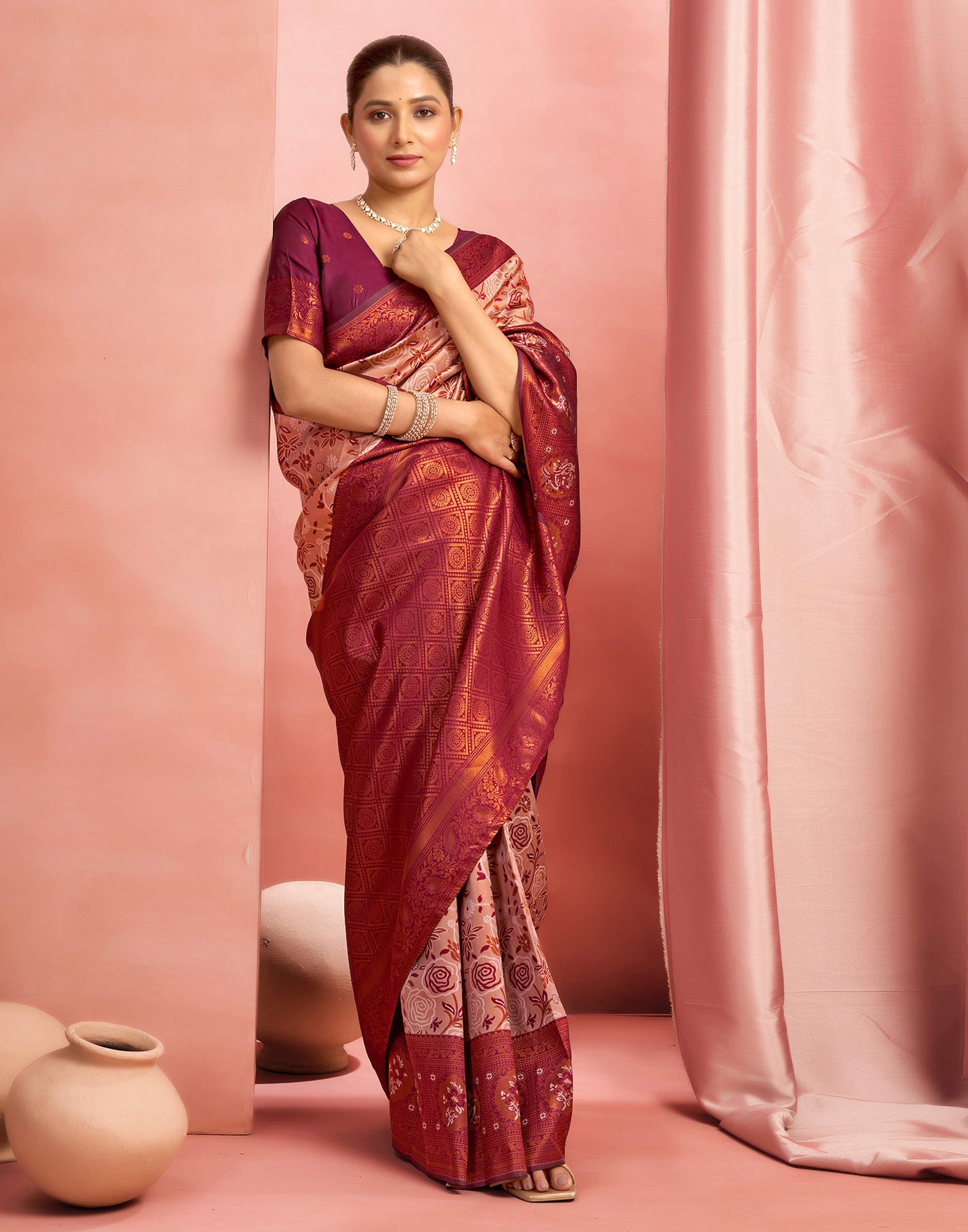 Mauve Silk Woven Saree