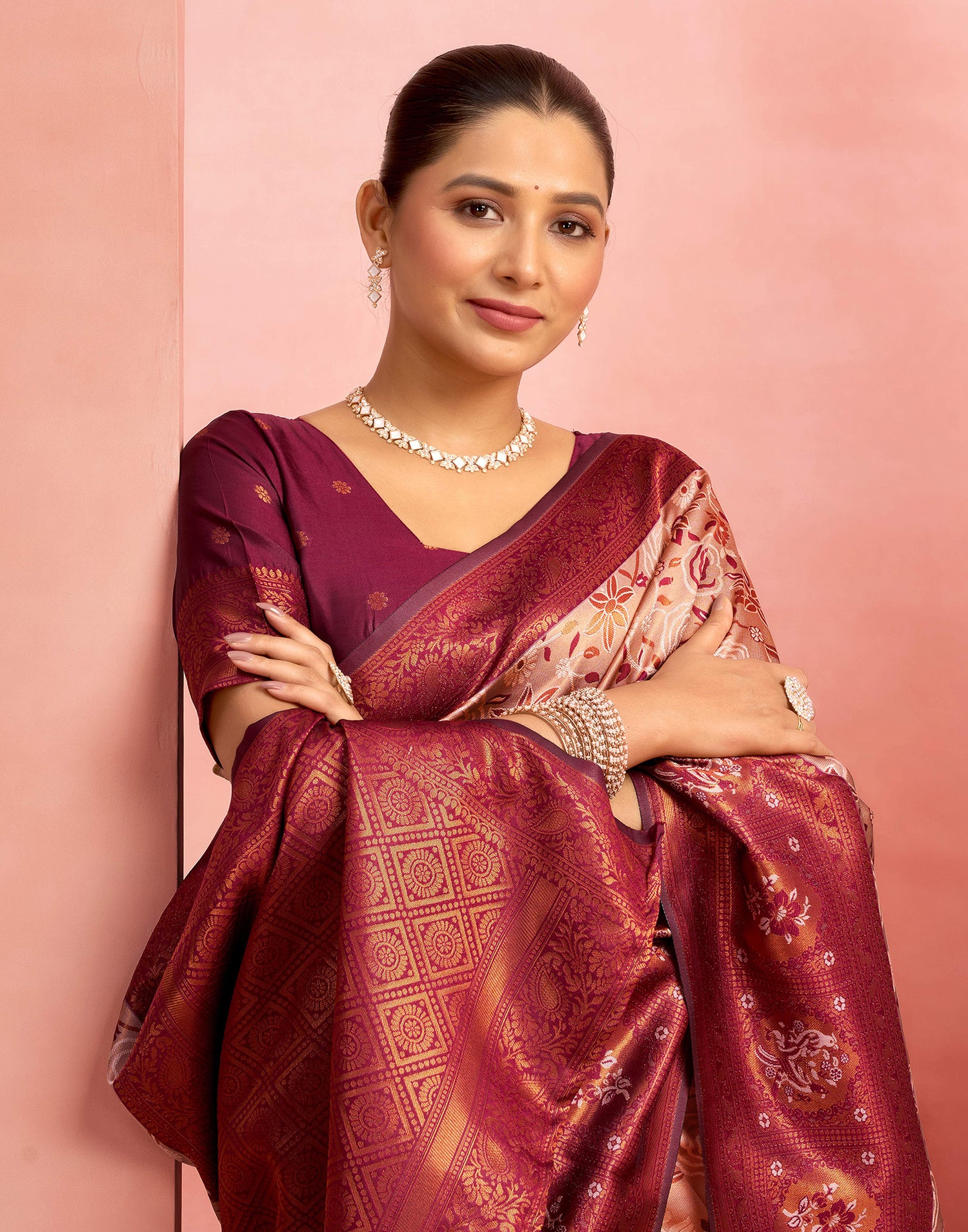 Mauve Silk Woven Saree