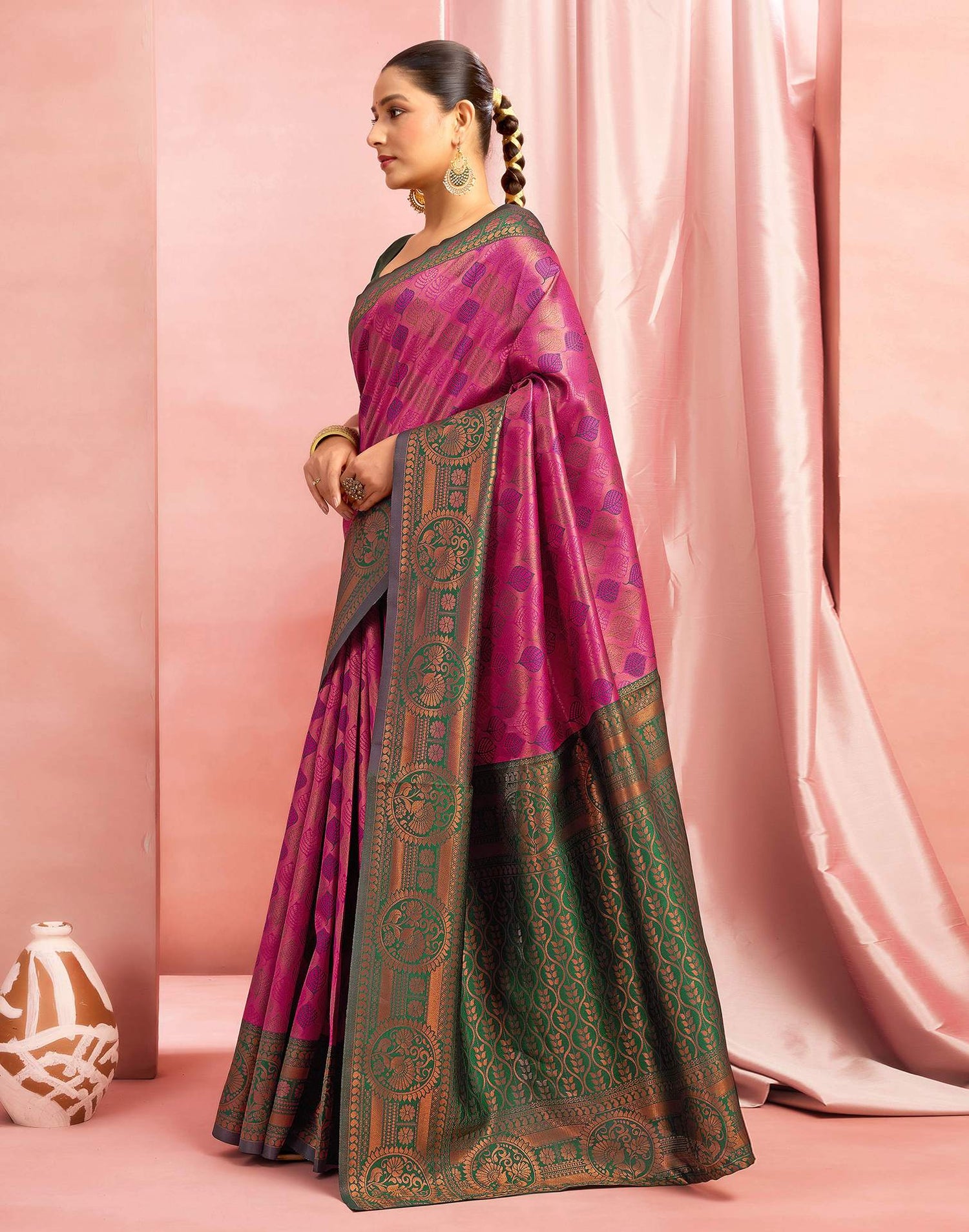 Bright Pink Silk Woven Saree