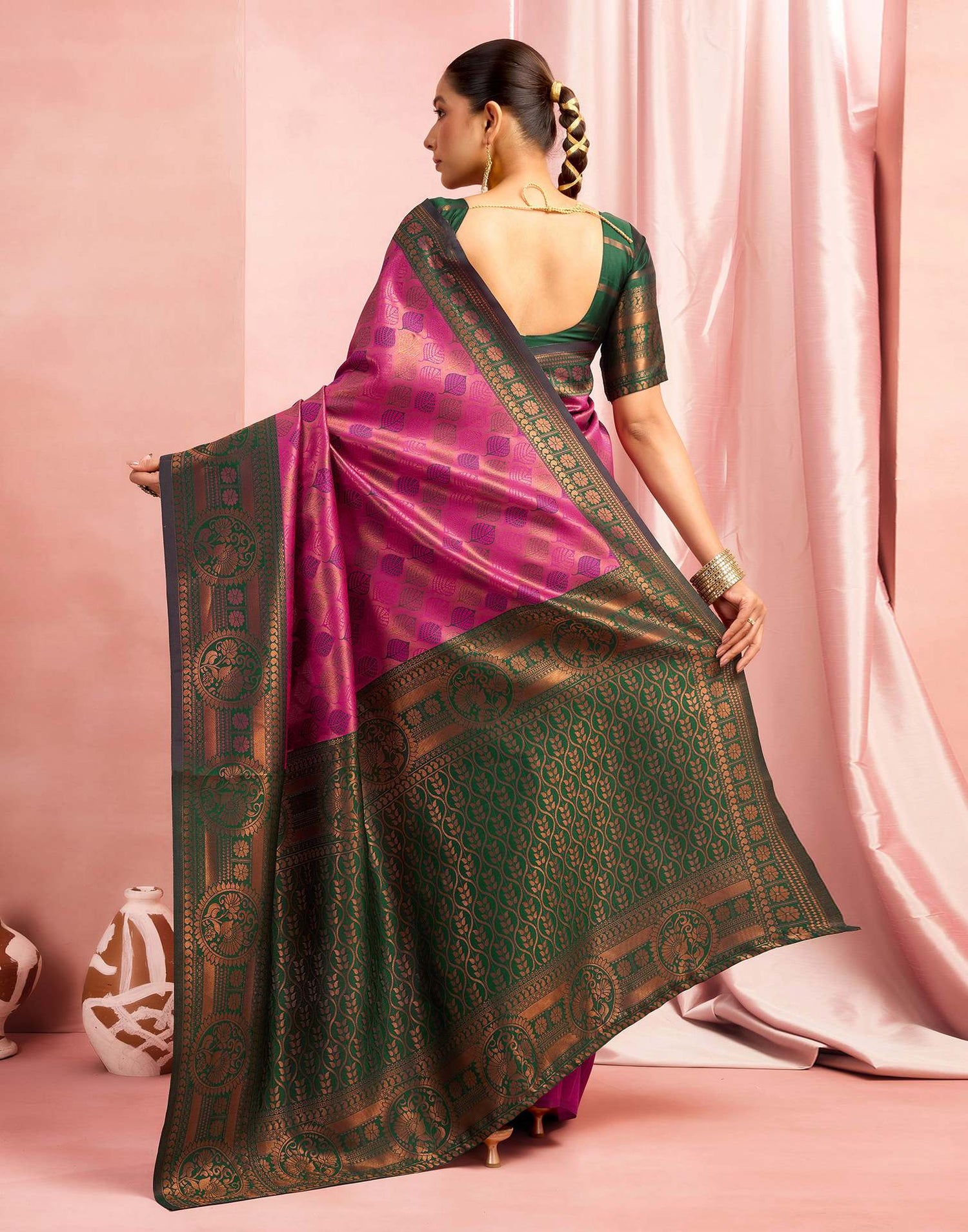 Bright Pink Silk Woven Saree
